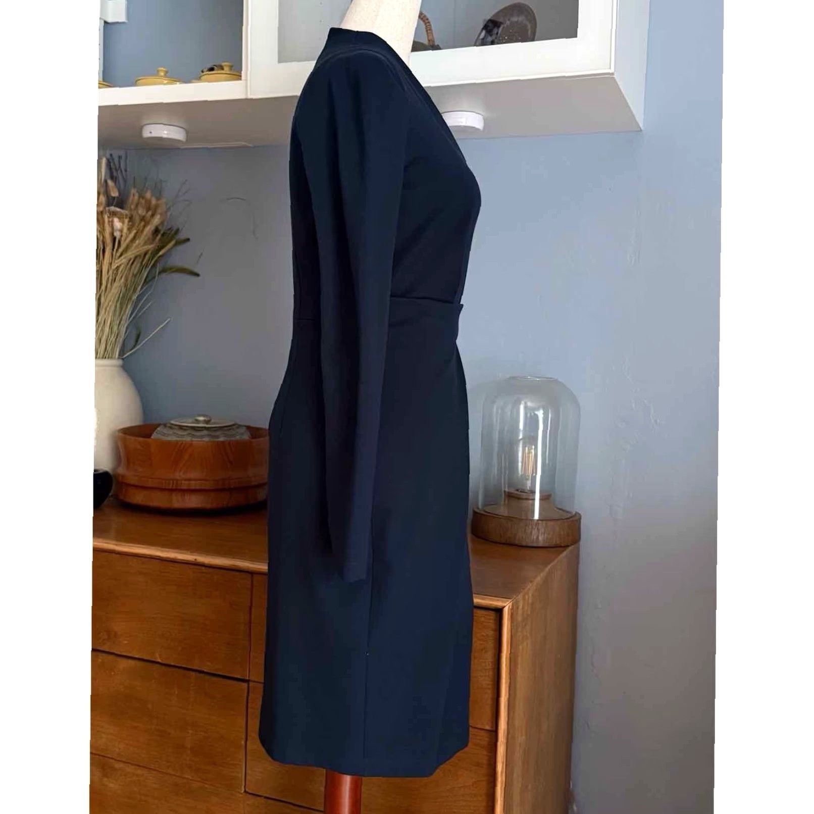 plein sud VINTAGE Plein Sud Jeanius Navy Blue Structured Sheath Dress Sz US 8 Womens Sleeveless V-Neck Knee Length Back Zip Size 30" / US 8 / IT 44 - 4 Thumbnail