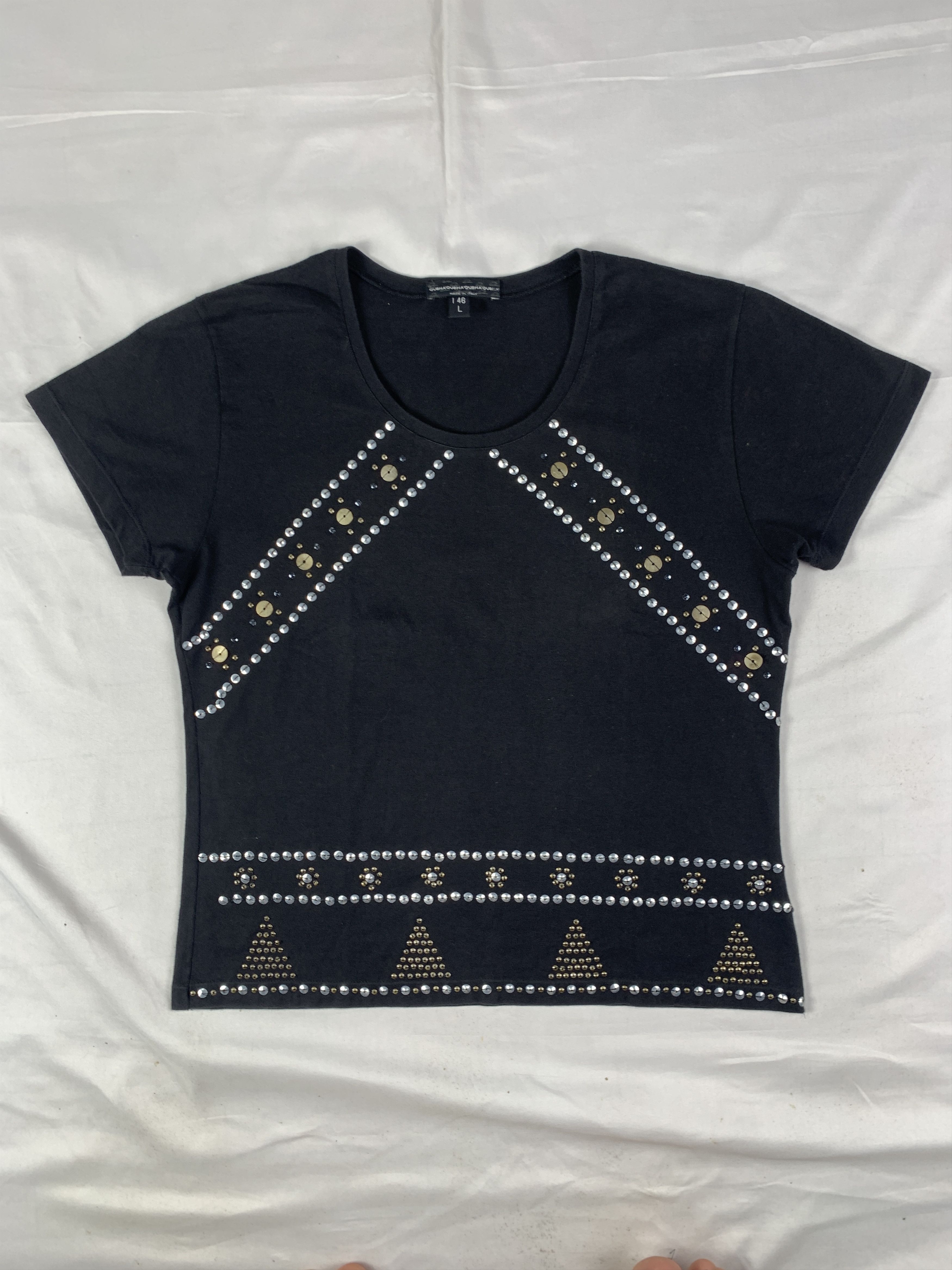 Japanese Brand Qubha Black Beady Fitted Tee (L) Size L / US 10 / IT 46 - 1 Thumbnail