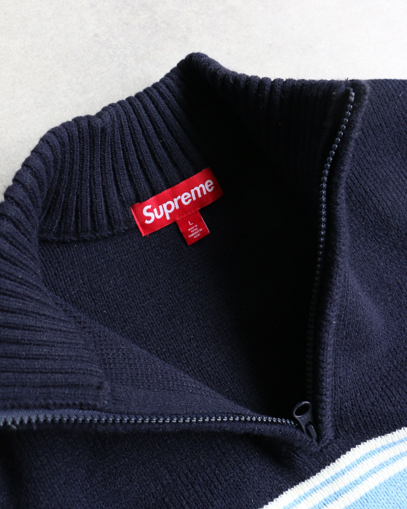 Supreme Supreme Script Stripe Half Zip Sweater Navy Size US L / EU 52-54 / 3 - 3 Thumbnail