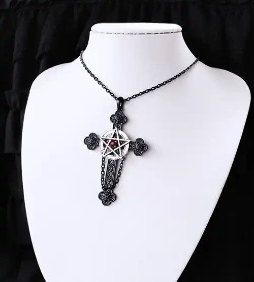 Jewelry × Vintage Satan Gothic Dark Pentagram Cross Necklace Size ONE SIZE - 2 Thumbnail