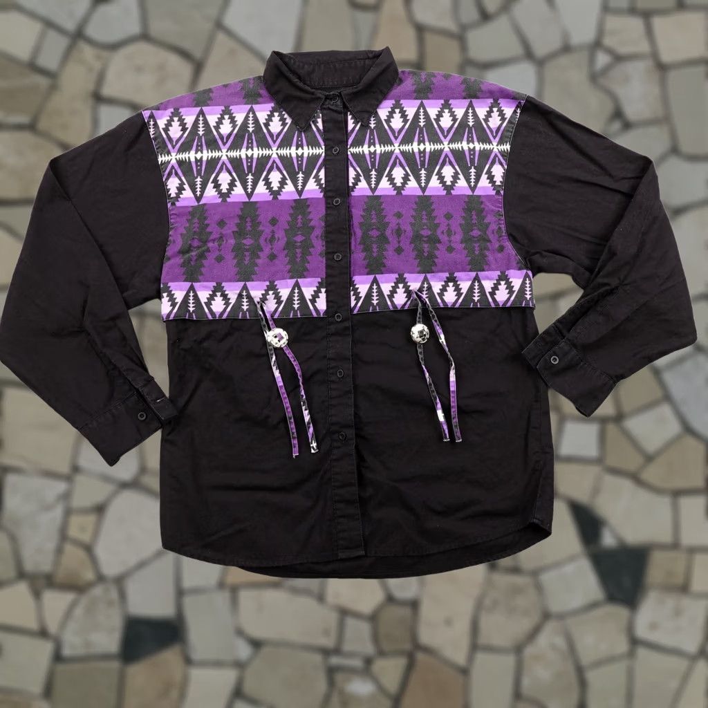 Wrangler Vintage Wrangler Womens Large Black Purple Western Aztec Southwestern 90s Button-Up Shirt Size L / US 10 / IT 46 - 1 Thumbnail