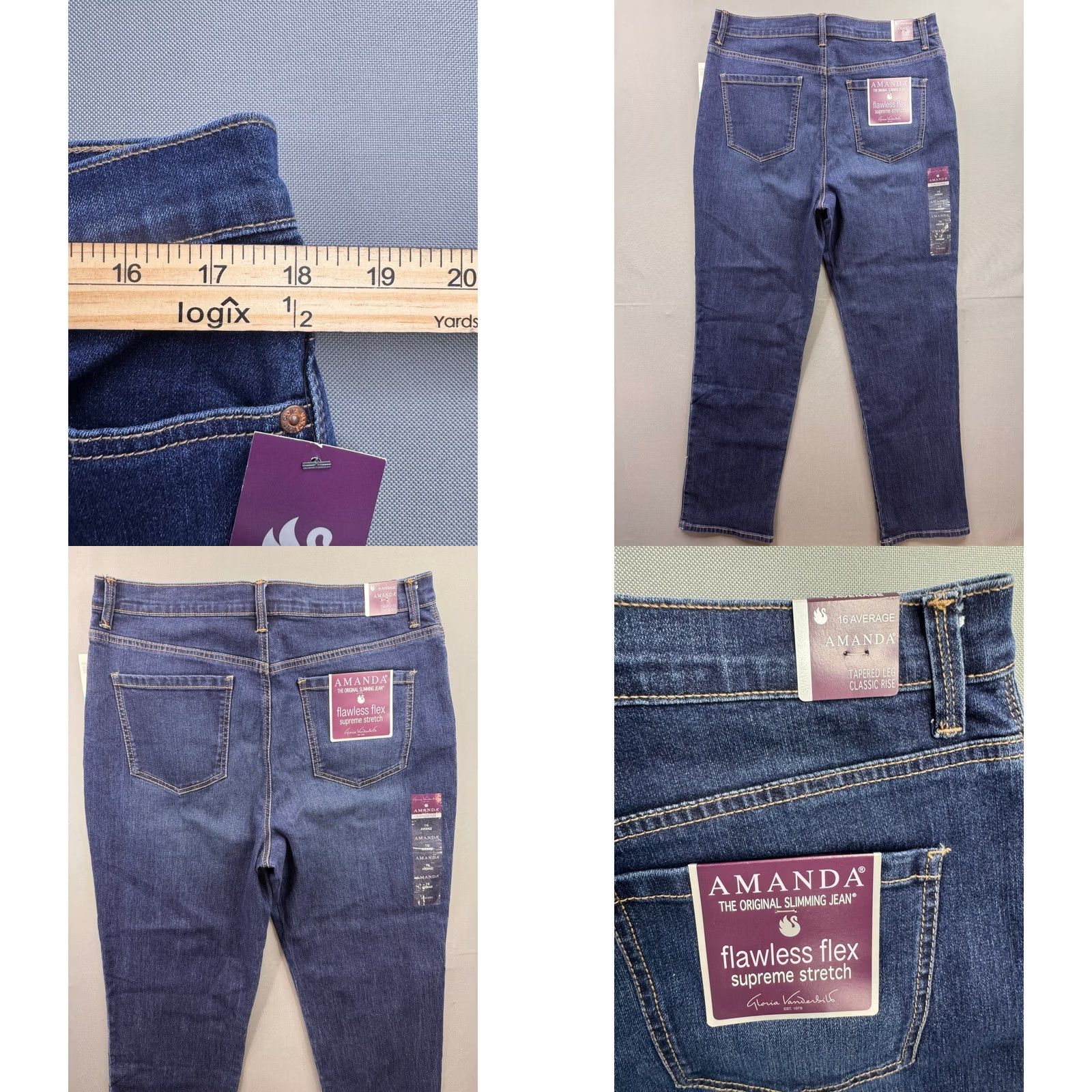 Gloria Vanderbilt Gloria Vanderbilt Amanda Jeans Womens 16W Dark Wash Denim Tapered Leg High Rise Classic Rise 5-Pocket Size 38" / US 16 / IT 52 - 8 Thumbnail