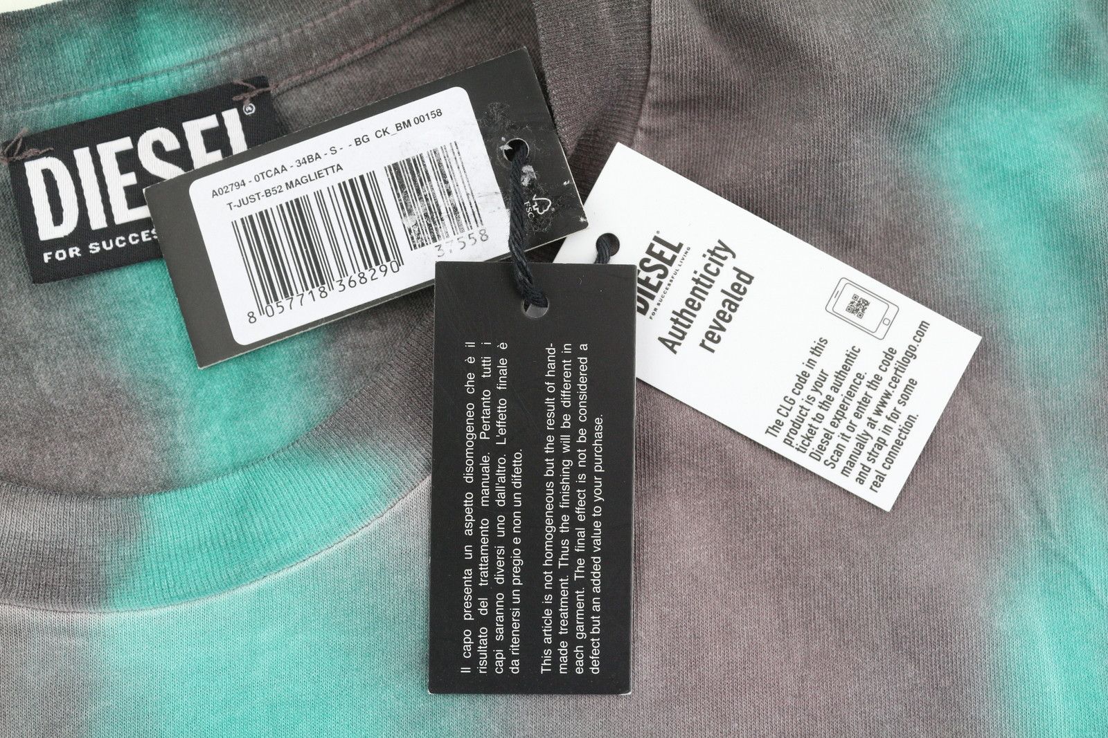Diesel T-JUST-B52 S Acid Wash Crew Stretch T-Shirt 84108 Size US S / EU 44-46 / 1 - 10 Thumbnail