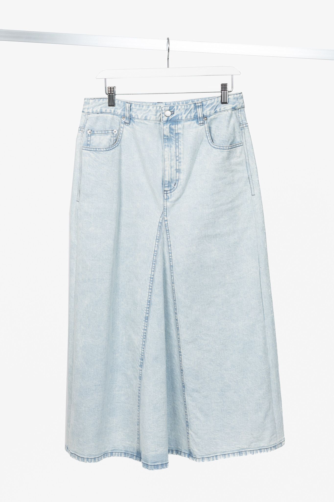 Tibi Tibi Bleached Denim Godet Midi Skirt Size 29" - 1 Thumbnail