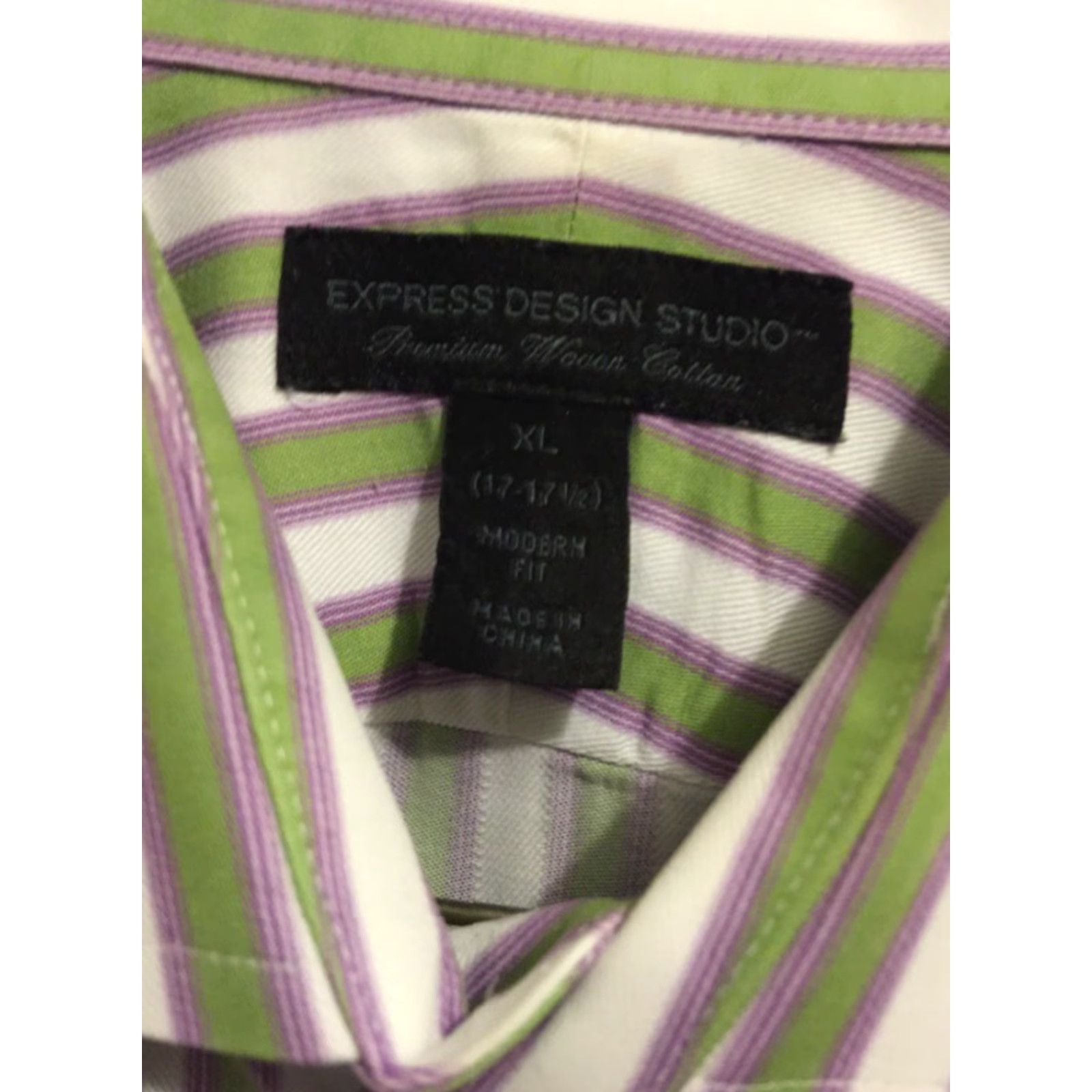 Express VINTAGE XL Express Design Studio Men's Striped Button Down Modern Fit Shirt Size 46R - 3 Thumbnail