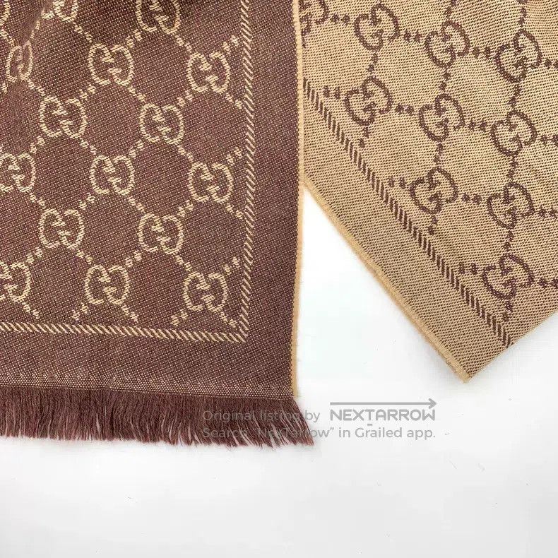 Gucci Gucci Brown logo jacquard full print wool tassel scarf Size ONE SIZE - 6 Thumbnail