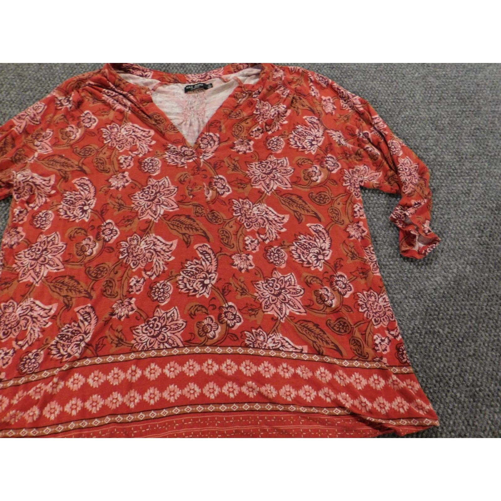Vintage Max Jeans Blouse Womens 1X Plus Red Floral Pullover Stretch Size XL / US 12-14 / IT 48-50 - 3 Thumbnail