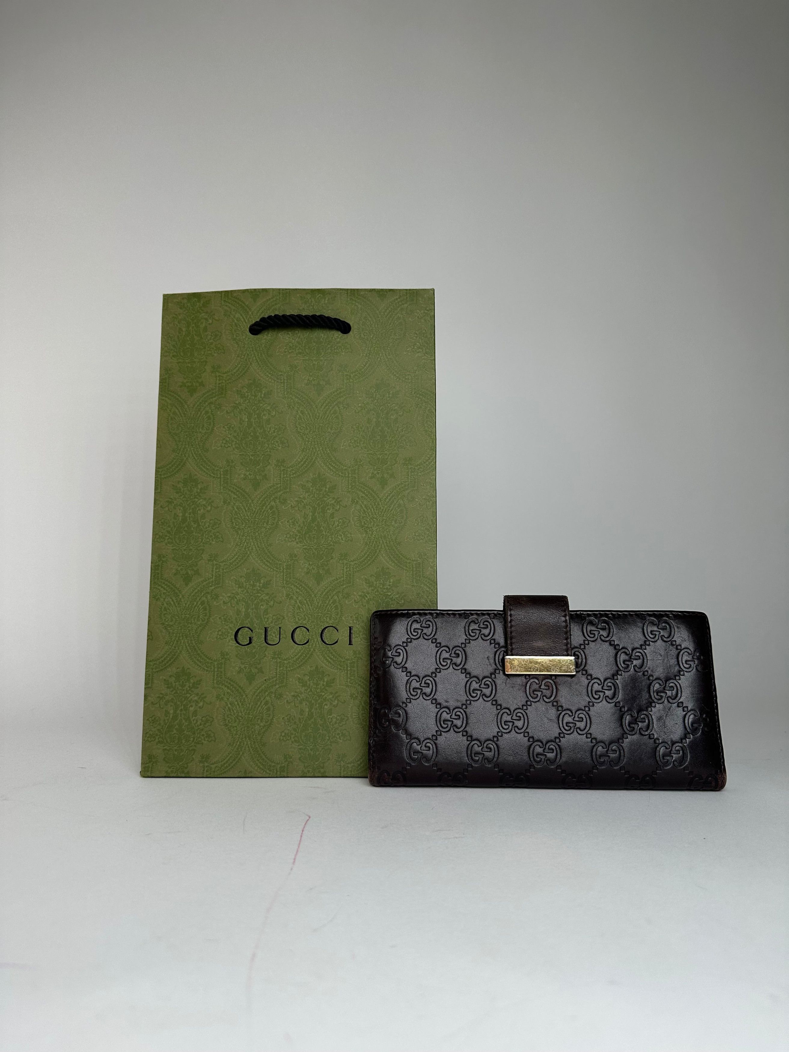 Gucci Vintage Leather Monogram Long Wallet Brown Size ONE SIZE - 1 Thumbnail