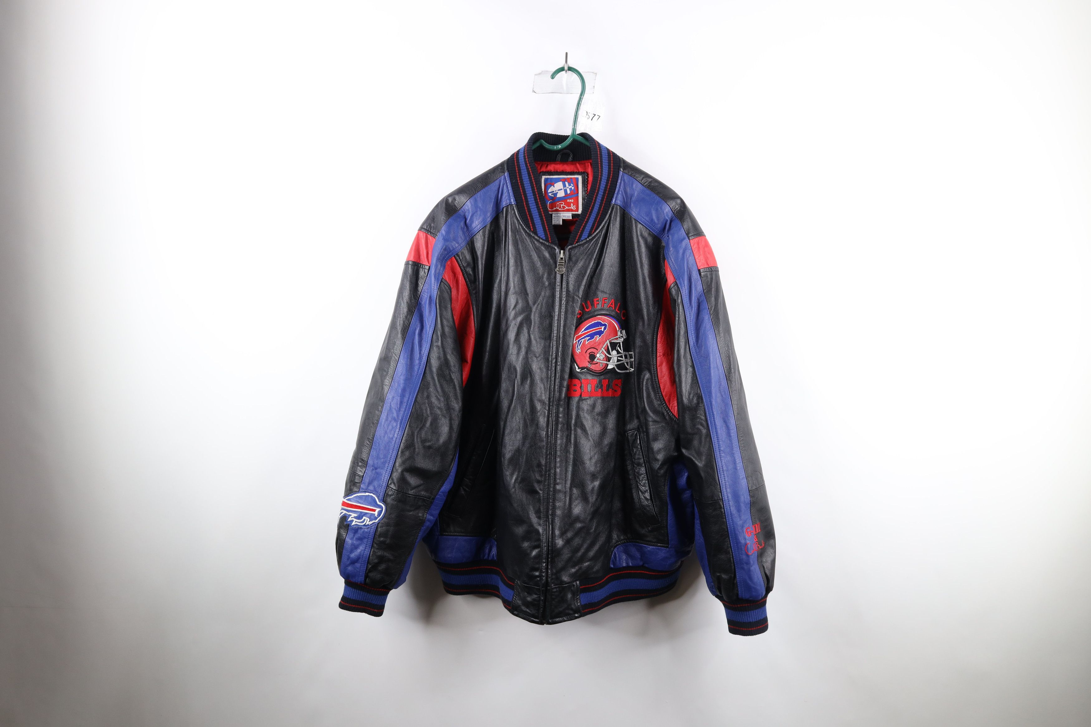 Image of Vintage 90's Carl Banks Buffalo Bills Football Leather Jacket, Men's (Size 2XL)