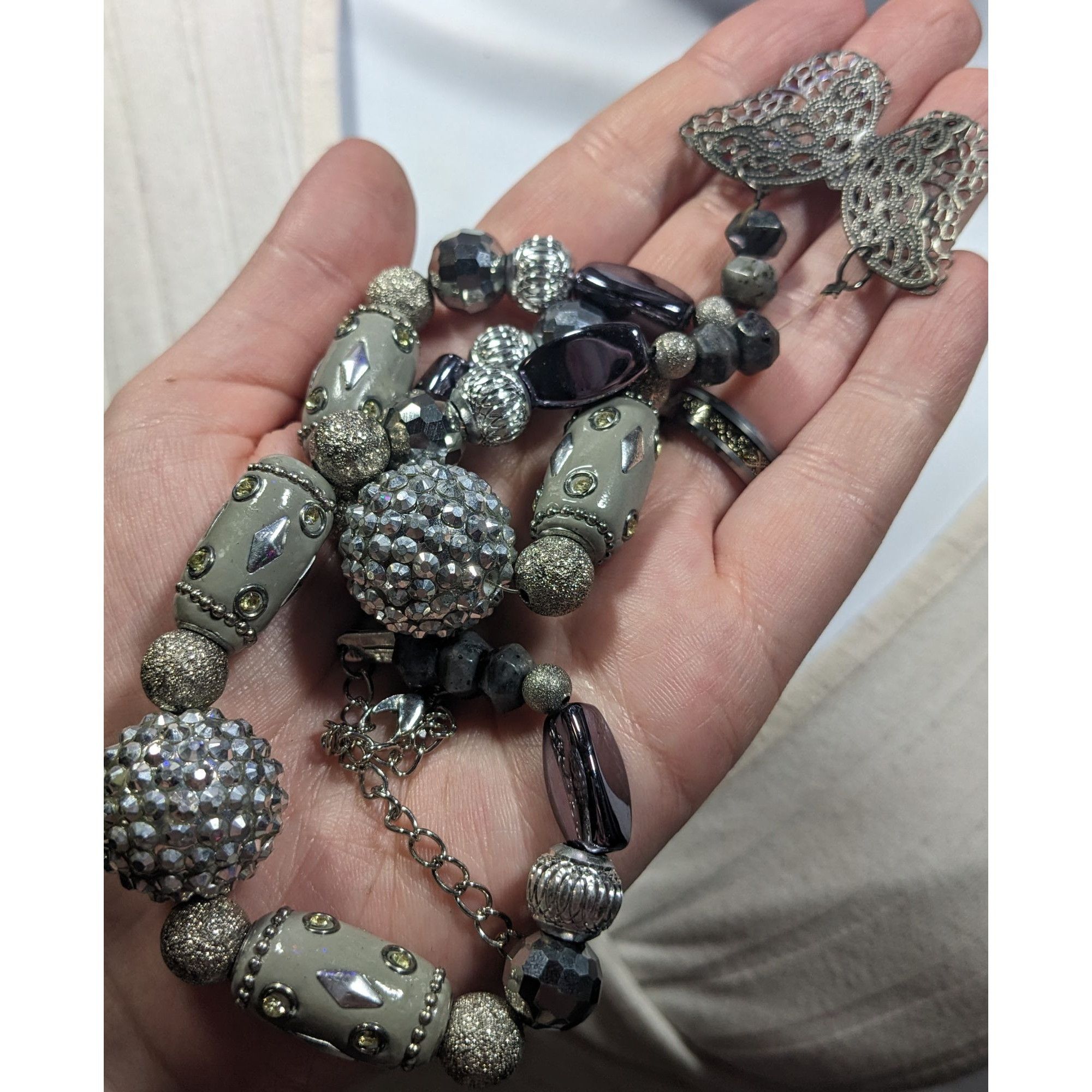 Other Handmade Fairycore Chunky Butterfly Silver Tone Beaded Neckl Size ONE SIZE - 3 Thumbnail