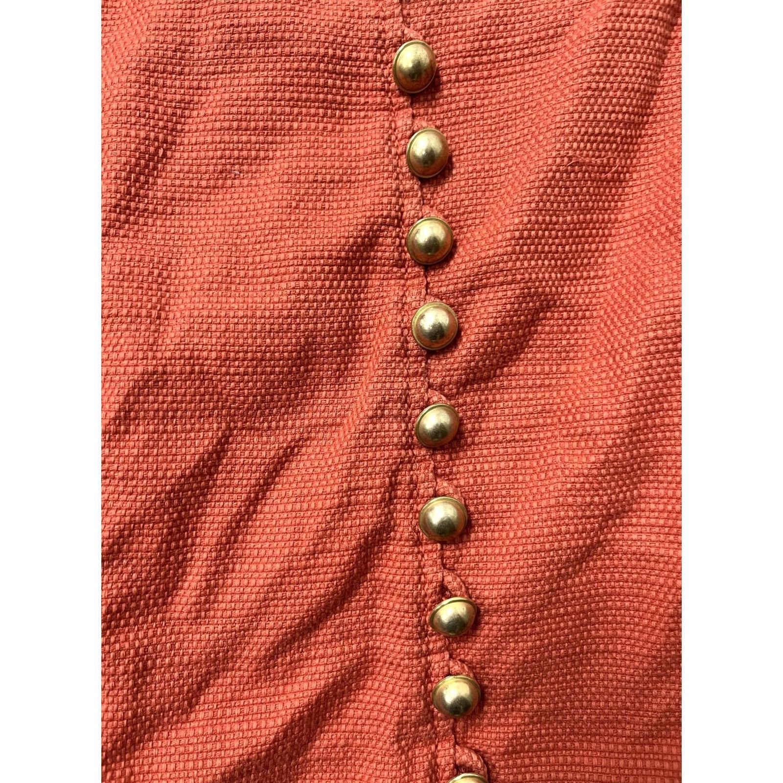 Vintage Orange Button Front Mini Skirt Womens Small Textured Gold Studs Lined High Waist Size 28" / US 6 / IT 42 - 3 Thumbnail