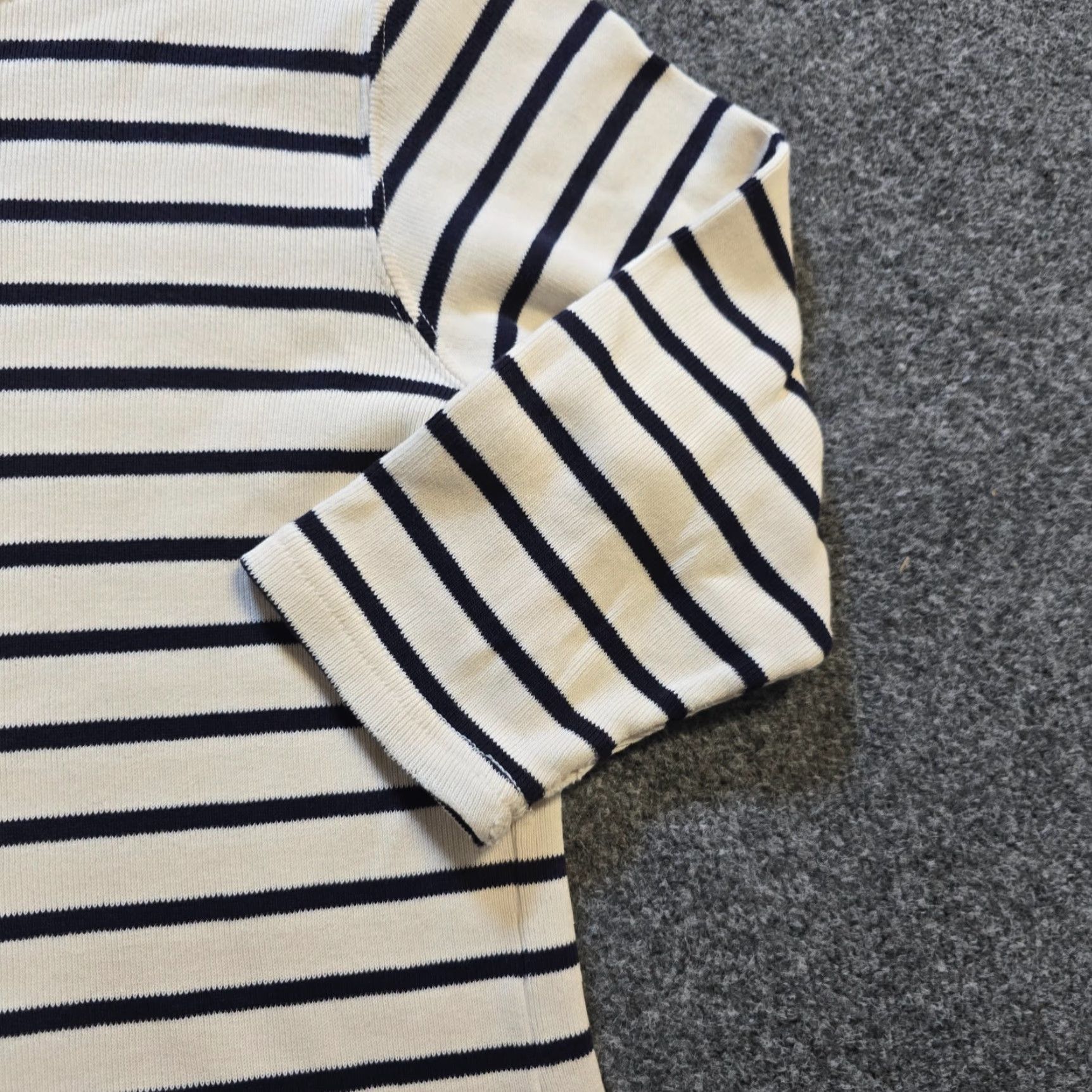 Vintage LL Bean Sweater Womens Petite Medium White Sailor Striped Knit 3/4 Sleeve Boat Neck Pullover Casual Classic Fit Mens Womens Girls tailored Size M / US 6-8 / IT 42-44 - 3 Thumbnail