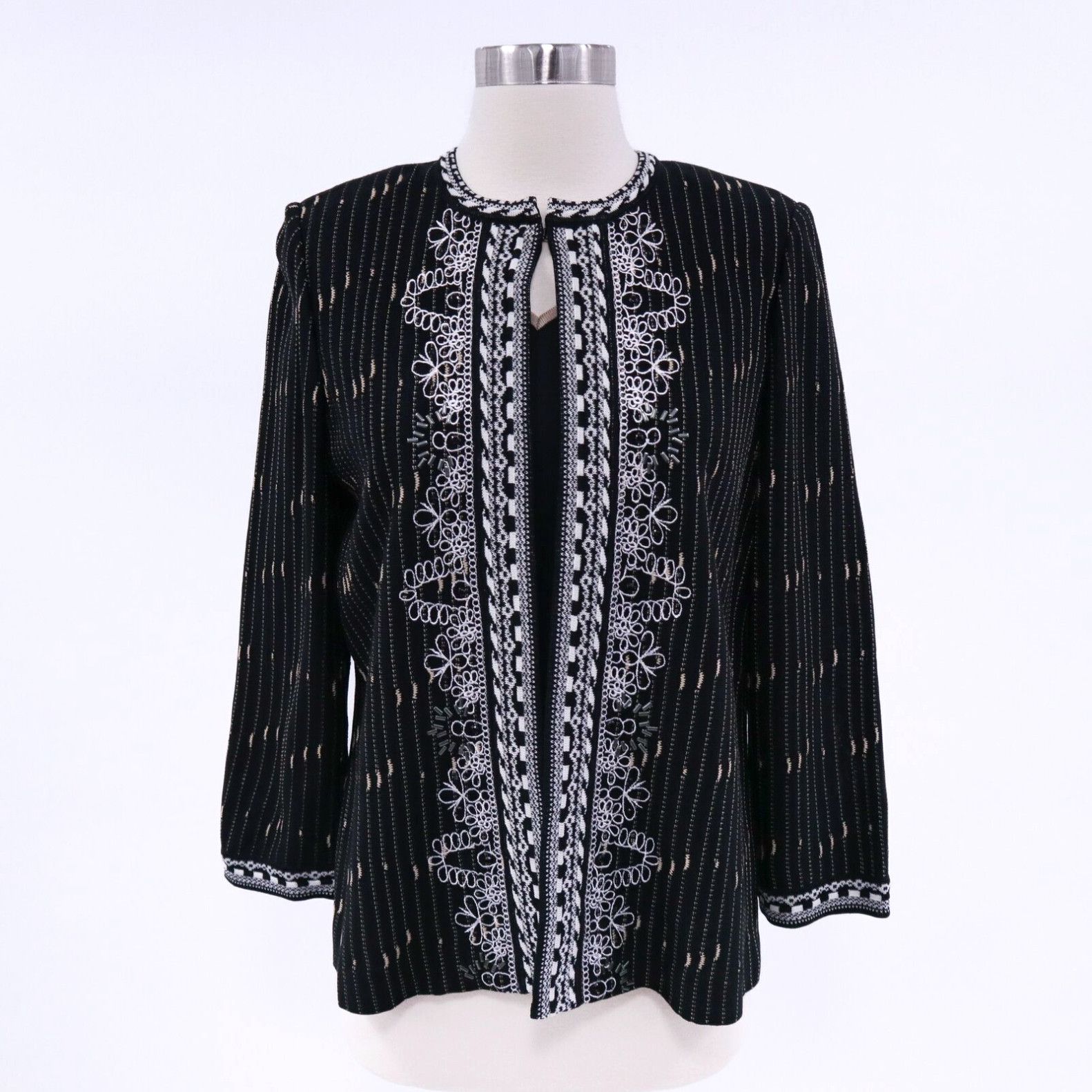 image of Vintage Ming Wang Cardigan Blazer Jacket Shell Top Set New Womens Xs Black White Taupe