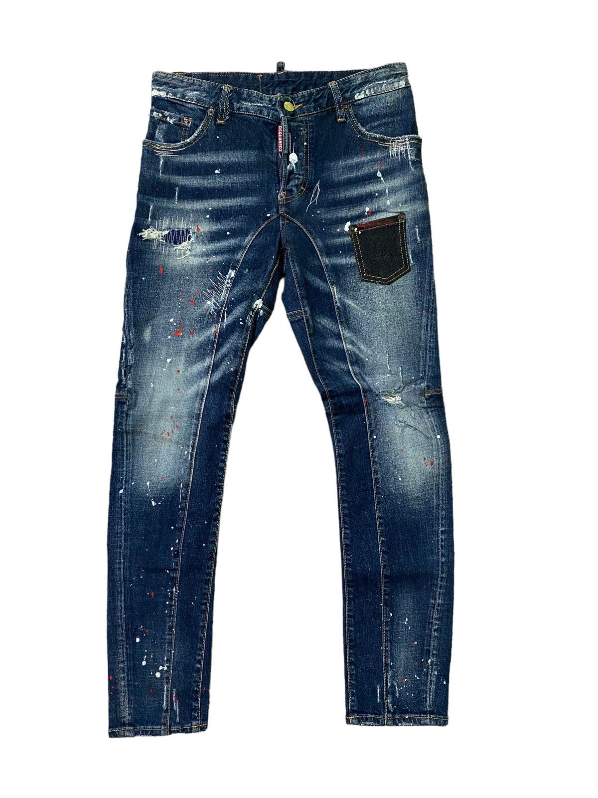 image of Dsquared2 Paint Splash Distressed Skinny Extra Pocket Denim in Blue, Men's (Size 29)