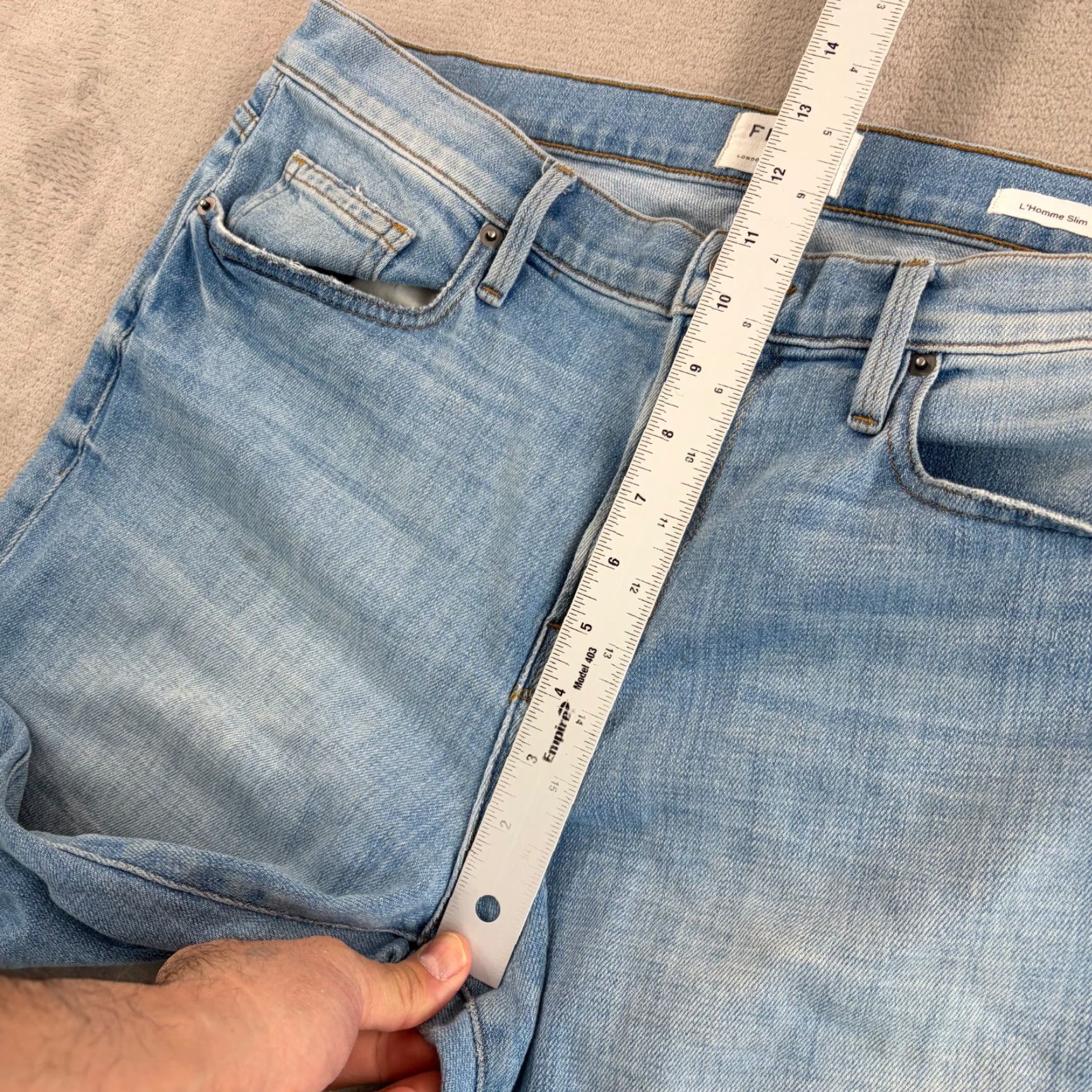 Frame FRAME L'Homme Slim Jeans Finn 36x34 Denim Male 36 Regular Blue 5-Pocket Button Zip Stretch Vintage No N/A Size US 36 / EU 52 - 6 Thumbnail