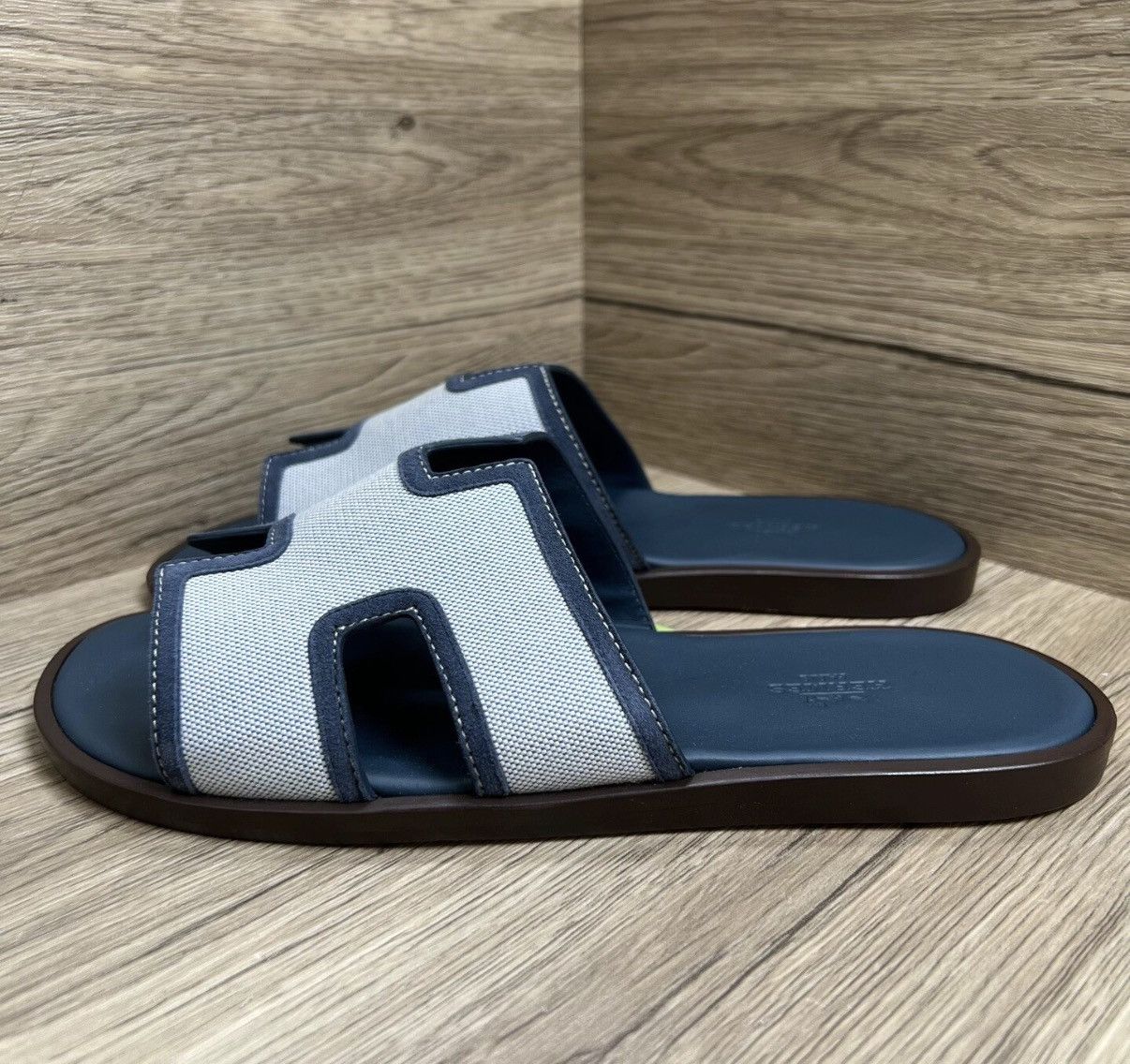 Hermes Hermès Blue & Grey H Slippers J41 Size US 7 / EU 40 - 1 Thumbnail
