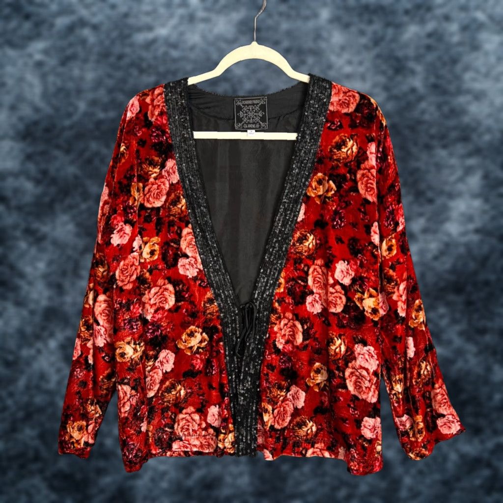 Johnny Was VINTAGE Johnny Was Floral Open Cardigan Sweater Womens Medium Red with Sequin Trim Size M / US 6-8 / IT 42-44 - 1 Thumbnail