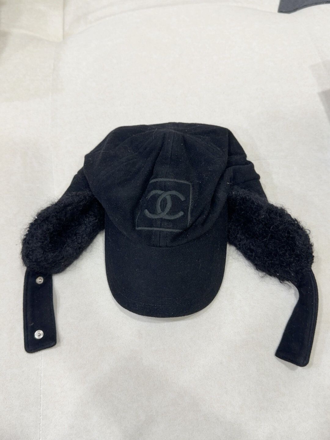 Chanel Chanel Black Wool Baseball Hat with Earflaps Size ONE SIZE - 1 Thumbnail