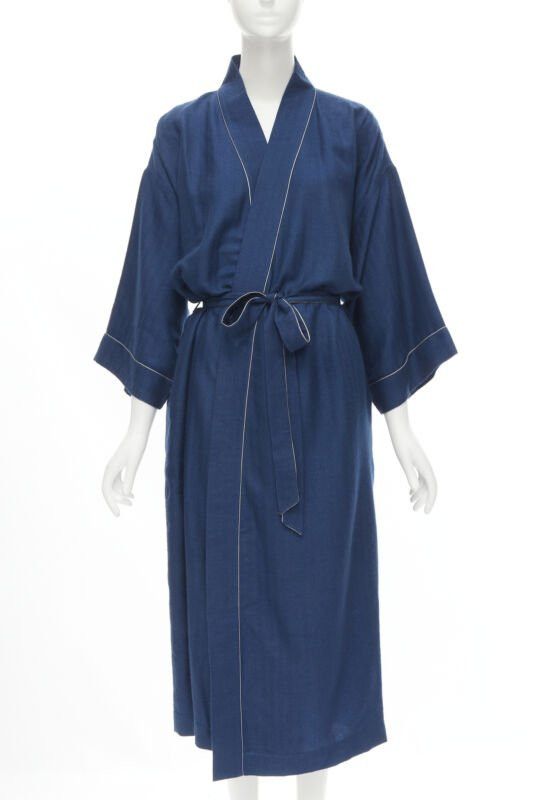 Hermes HERMES Paris 100% cashmere hand woven suede leather H logo belted robe L Size L / US 10 / IT 46 - 1 Thumbnail