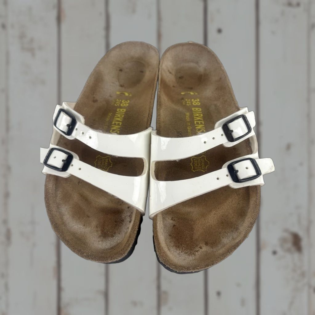 Birkenstock Birkenstock Ibiza Sandals Womens Size 38/7.5 US White Patent Leather Slip On Cork Footbed Leather Liner Buckles Slide Heel Flat Size US 8 / IT 38 - 1 Thumbnail