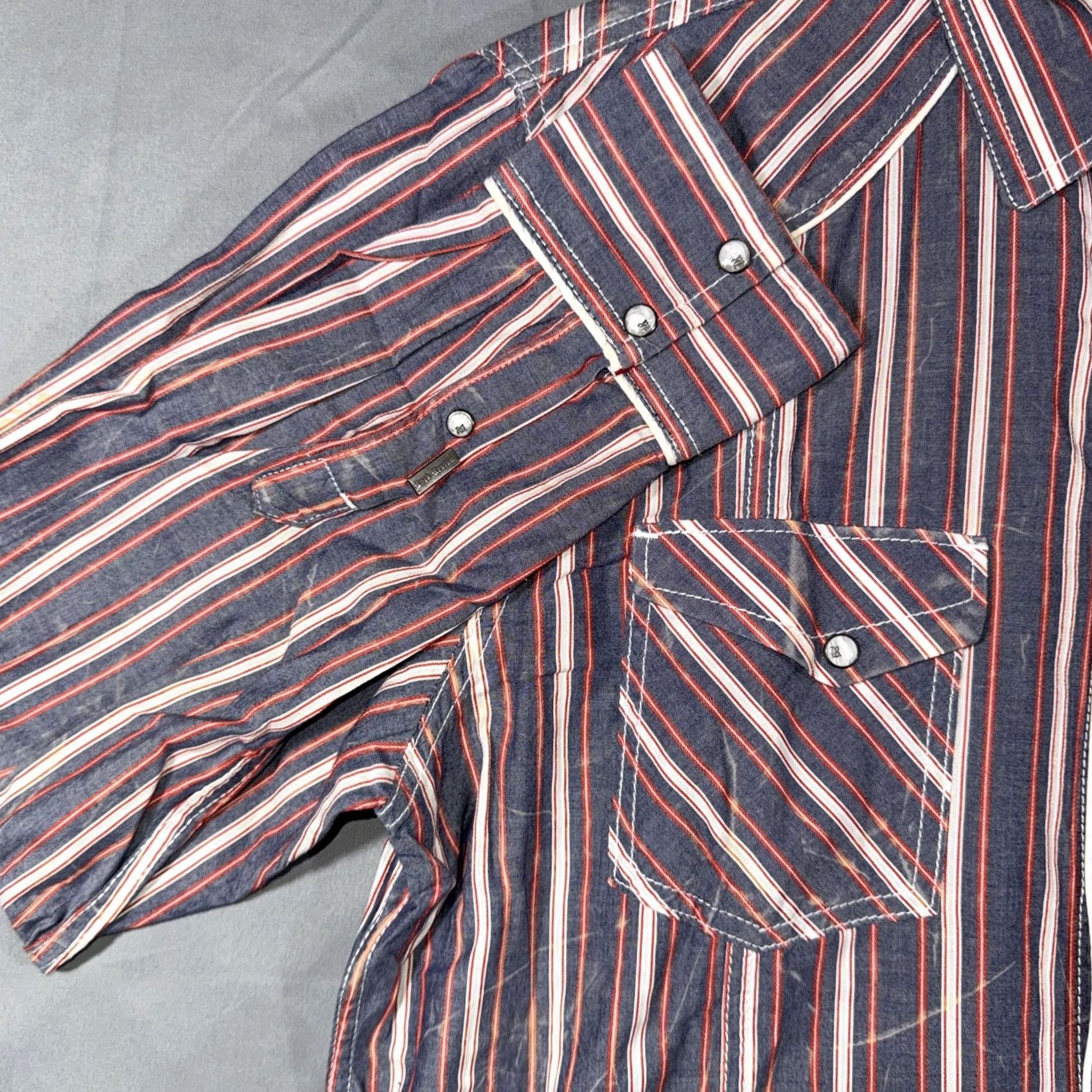Vintage VINTAGE Rock Revival Shirt Mens Large Blue Red Stripe Snap Front Western Long Sleeve Size US L / EU 52-54 / 3 - 5 Thumbnail