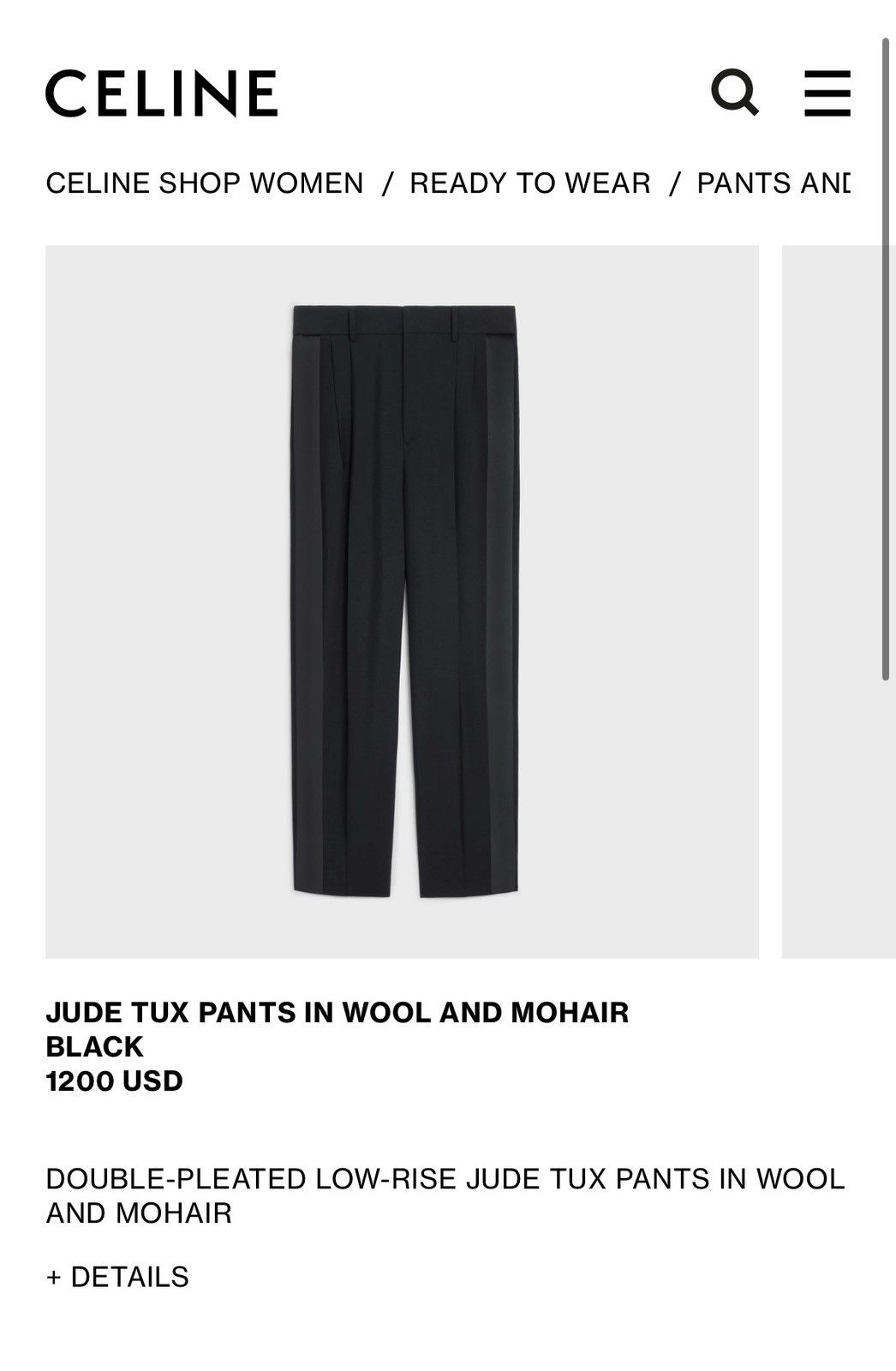 CELINE | 2P792512R.38NO JUDE PANTS MOHAIR WOOL AND IN ボトムスその他  TUX