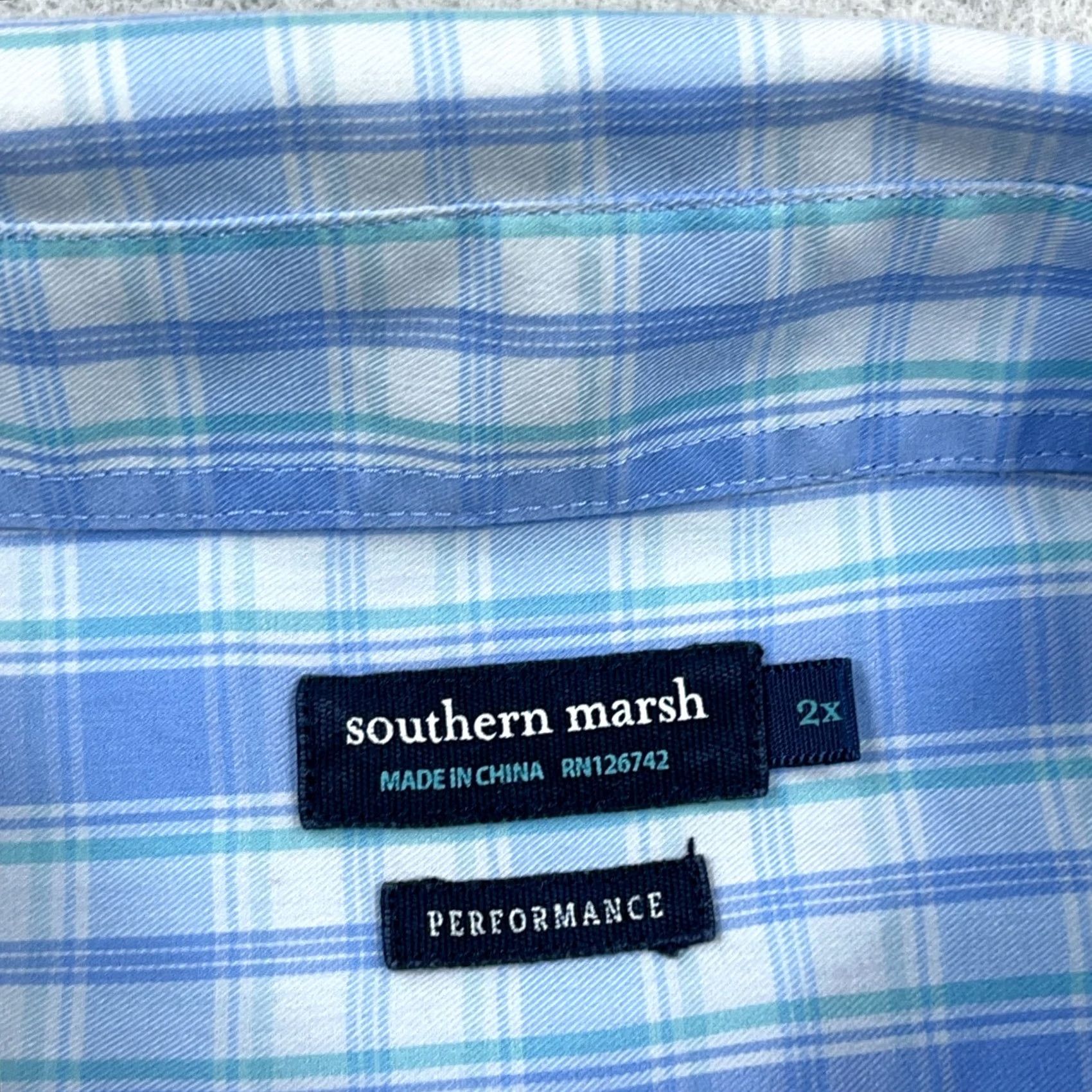 Vintage Southern Marsh Shirt Men 2XL Blue Plaid Button-Up Knit-Blend Wool? No, Cotton Nylon Spandex, Logo Modern Preppy Classic 2XL Mens Shirt Size 48R - 3 Thumbnail
