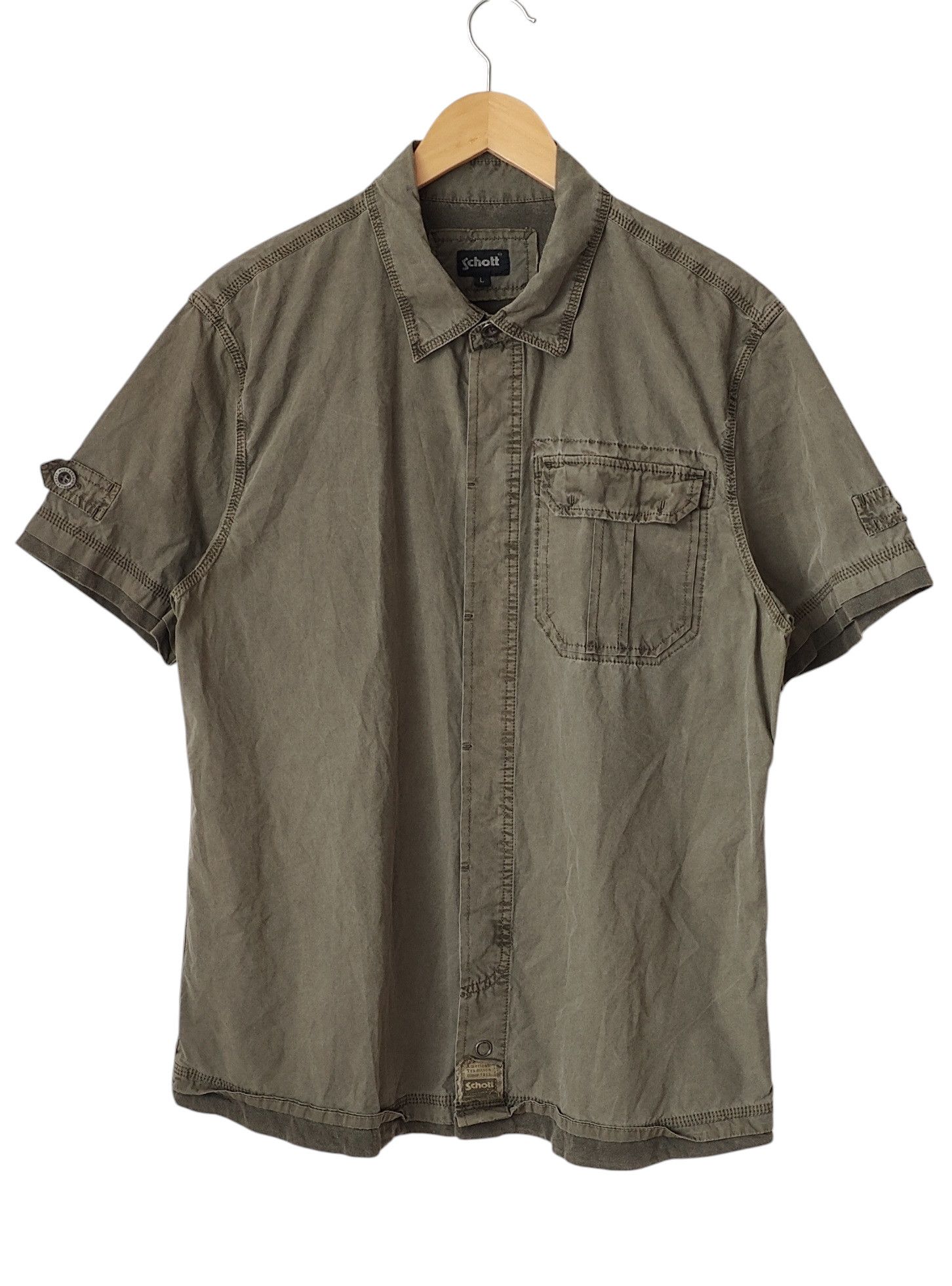 Schott Schott NYC Military Army Spell Out Short Sleeve Button Shirt Size US L / EU 52-54 / 3 - 1 Thumbnail