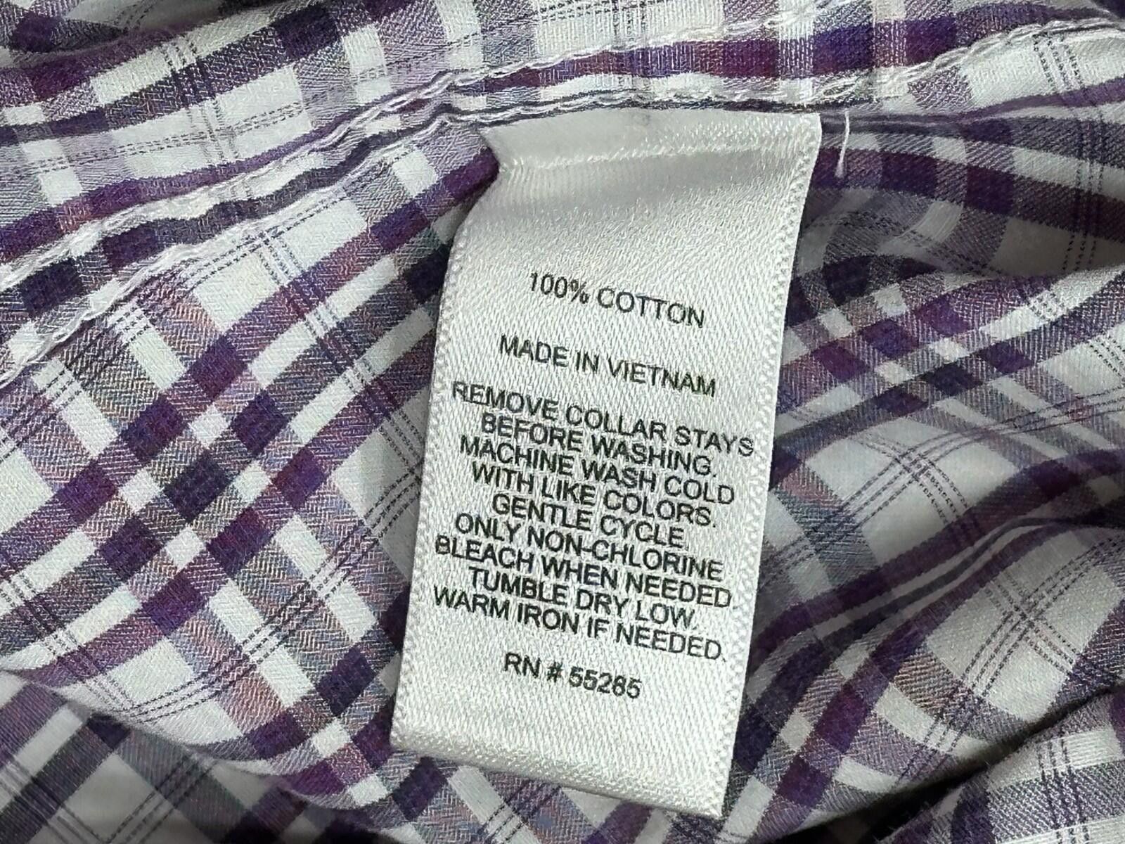 Express Express Fitted Striped/Check Button Up Purple Mens M 15-15.5 Size US M / EU 48-50 / 2 - 8 Thumbnail
