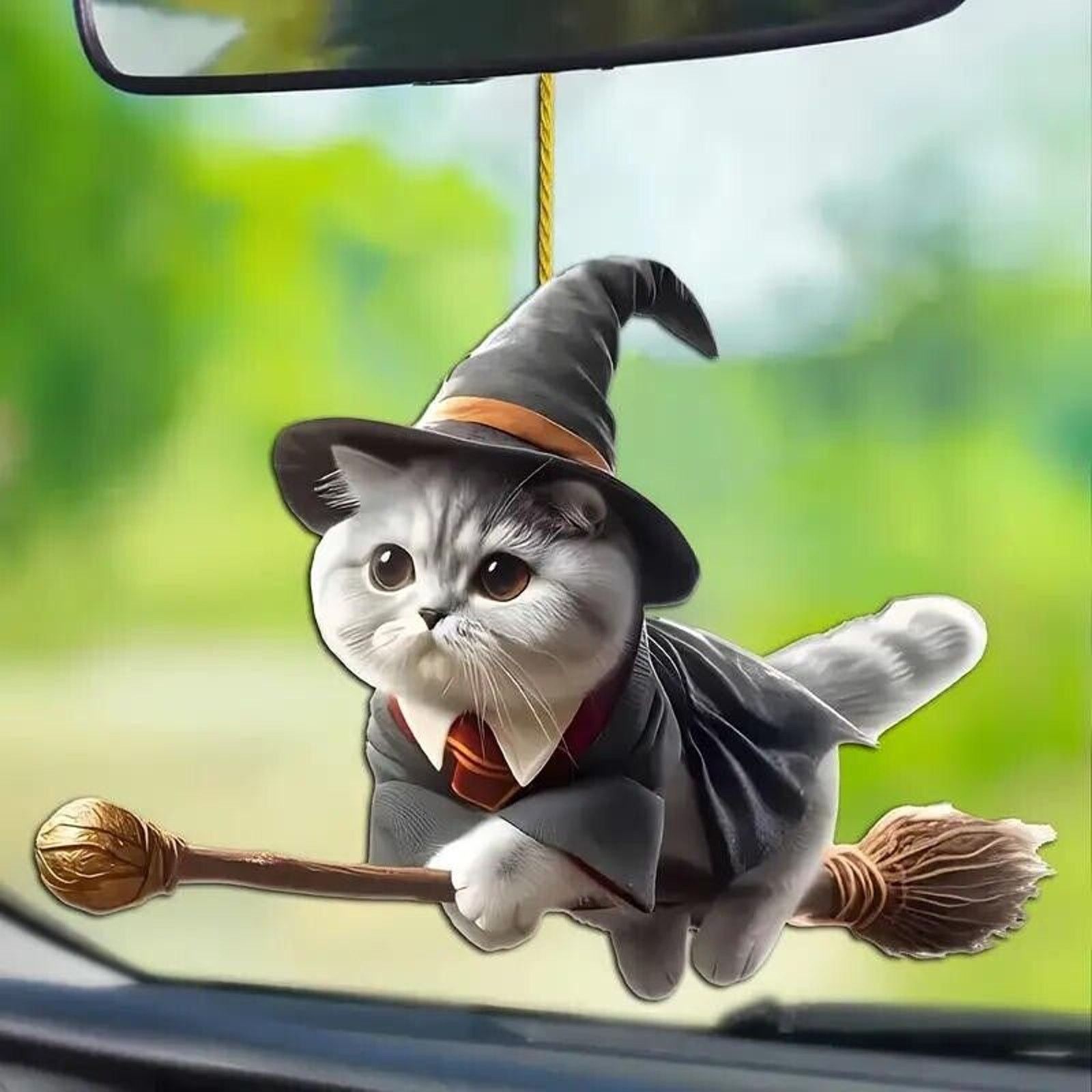 Other Halloween Witch Cat Riding Broom Ornament • Window • Bag Tag Size ONE SIZE - 4 Thumbnail