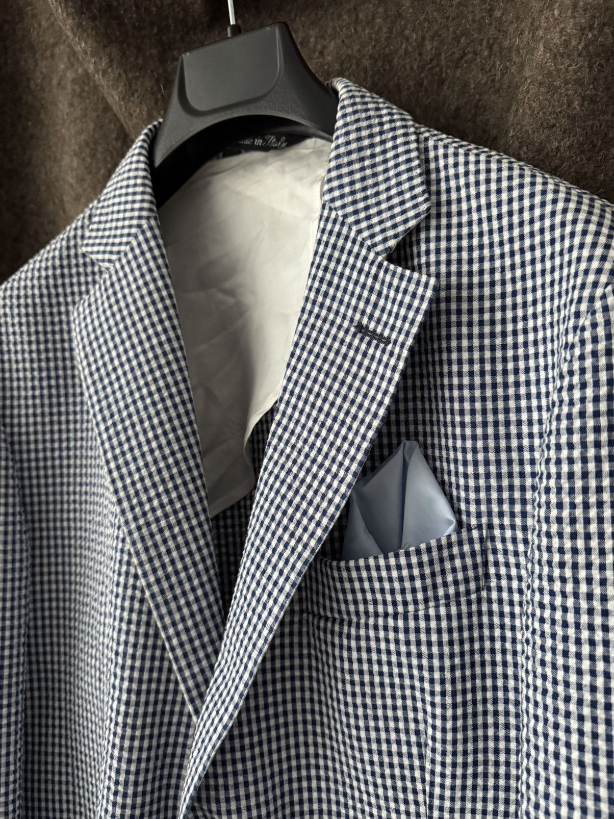 Other Gi Capri Napoli 'Atrani 70' Waffle Blue Check Cotton Blazer Size 52R - 4 Thumbnail