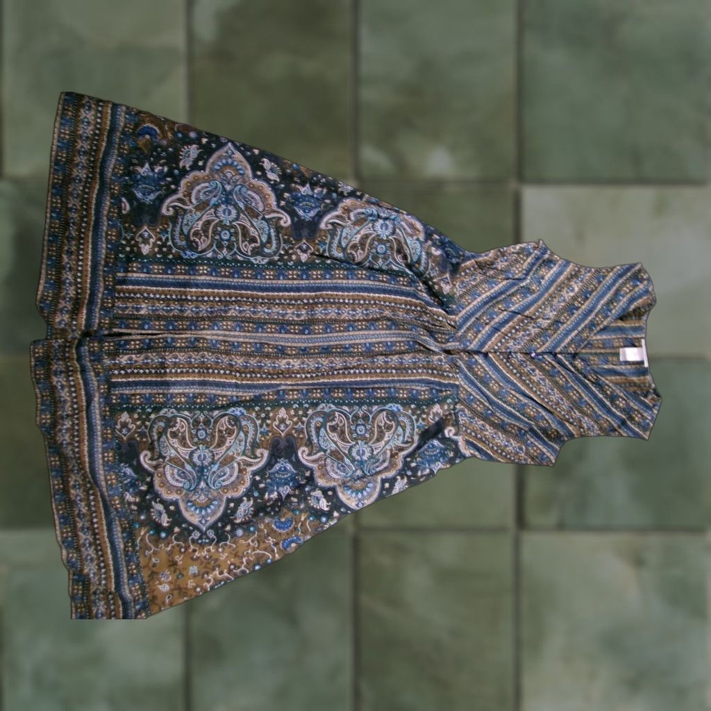 Vintage Serengeti Dress Womens M Maxi Paisley Sleeveless V Neck Cotton Blue Green Flowy Size M / US 6-8 / IT 42-44 - 1 Thumbnail