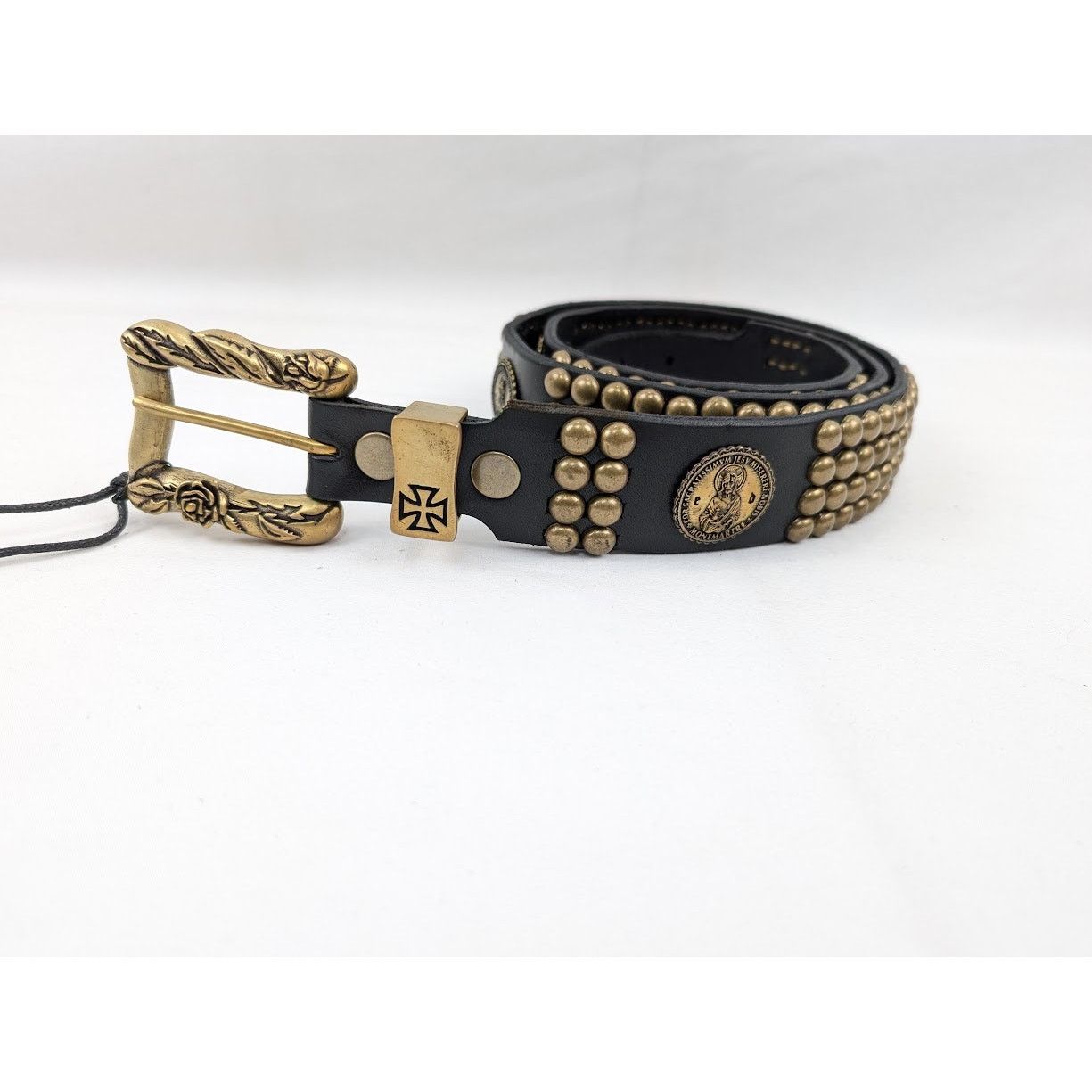 Enfants Riches Deprimes o1rshd1 Q:2 / Size:110 / Antique Brass Jesus Coin Belt Black Size 44 - 1 Thumbnail
