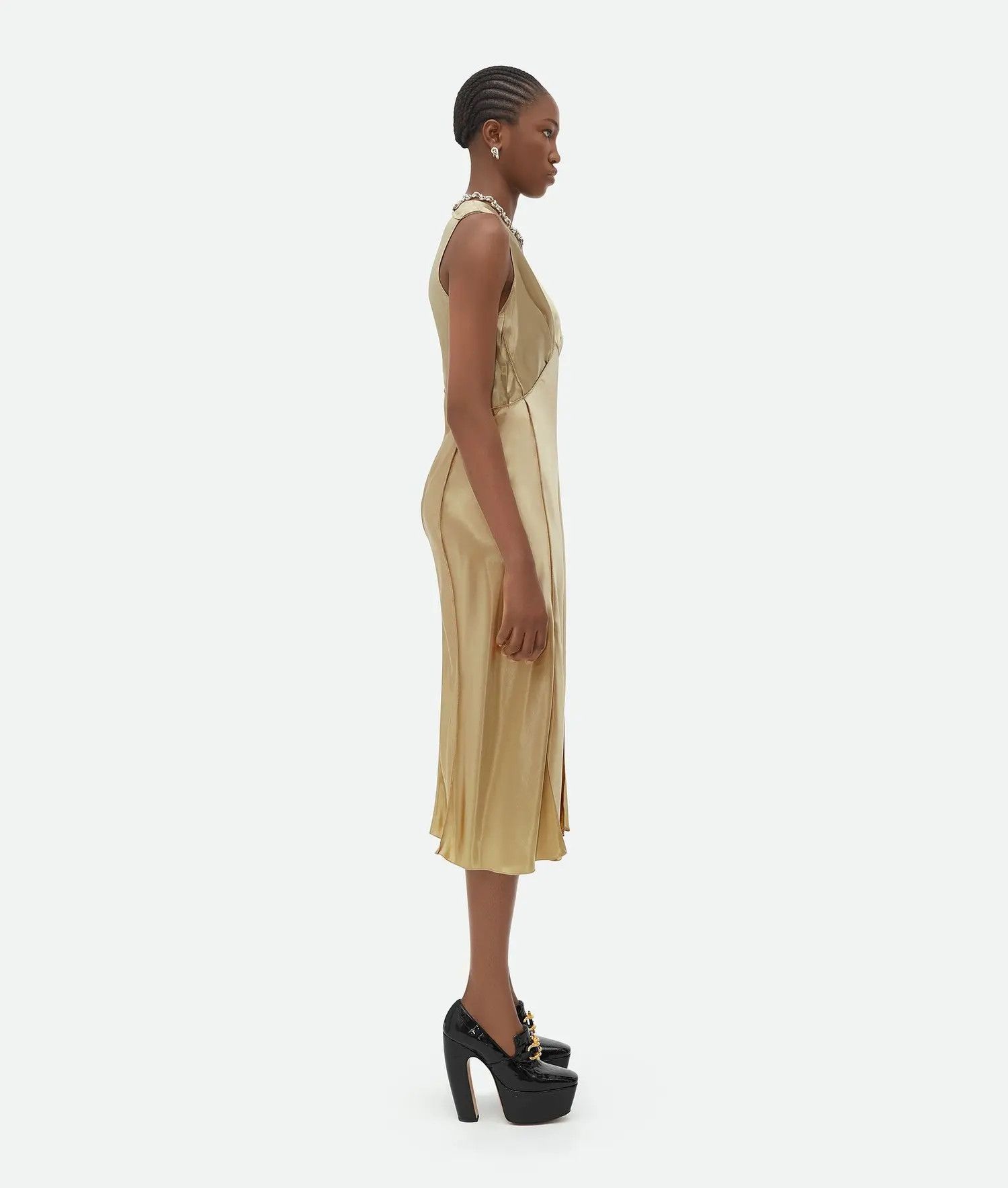 Bottega Veneta o1n1vont0325 Fluid Shine Washed Viscose Satin Dress Sesame Size XS / US 0-2 / IT 36-38 - 2 Thumbnail