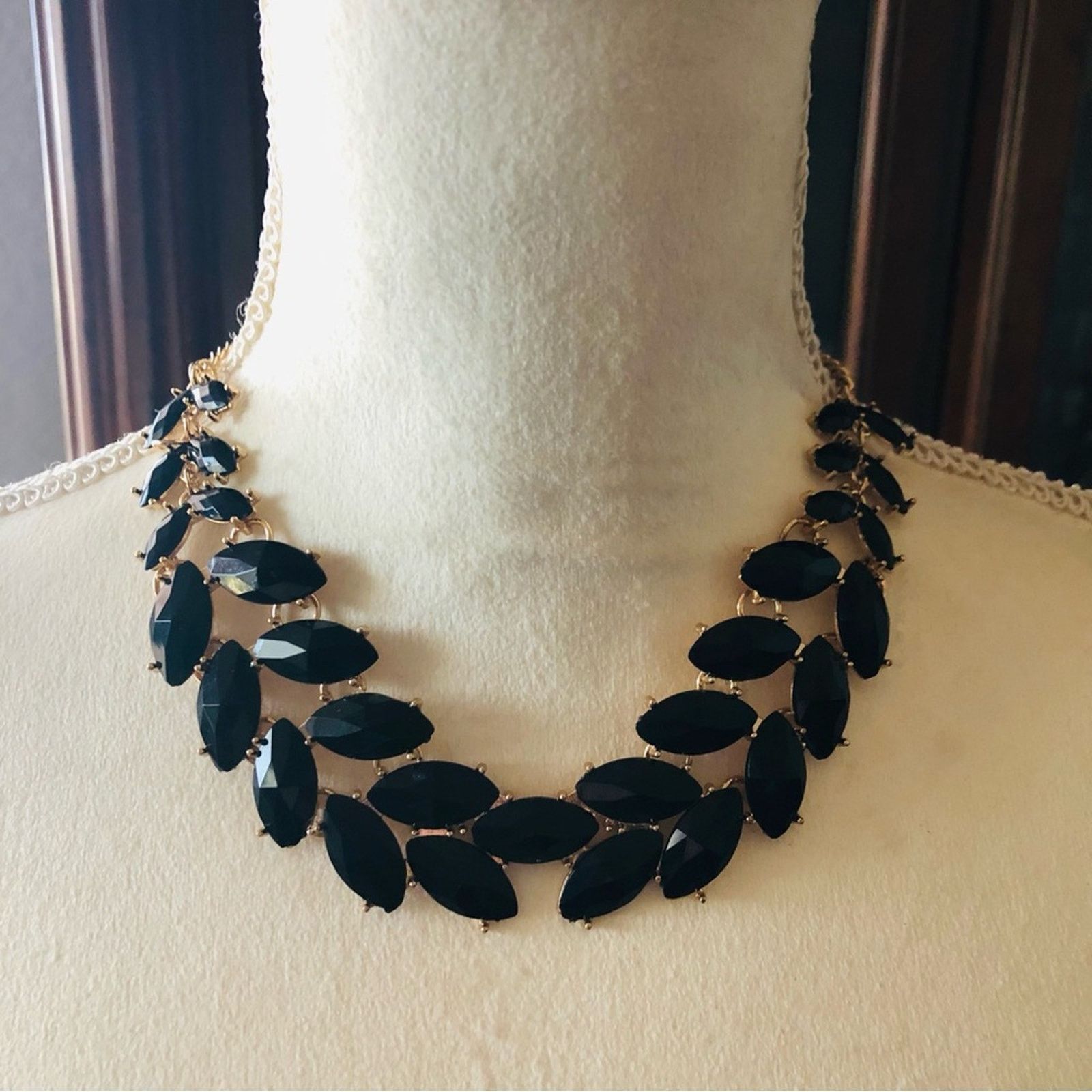 Jewelry Black marquis glass stone bib necklace Size ONE SIZE - 2 Thumbnail