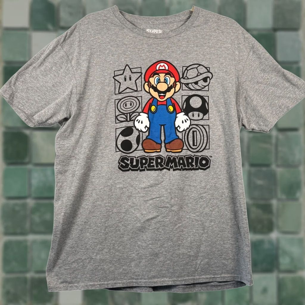 Nintendo Nintendo T-Shirt Gray XL Men Super Mario Graphic Print Crew Neck Short Sleeve Classic Logo All Seasons Size US XL / EU 56 / 4 - 1 Thumbnail