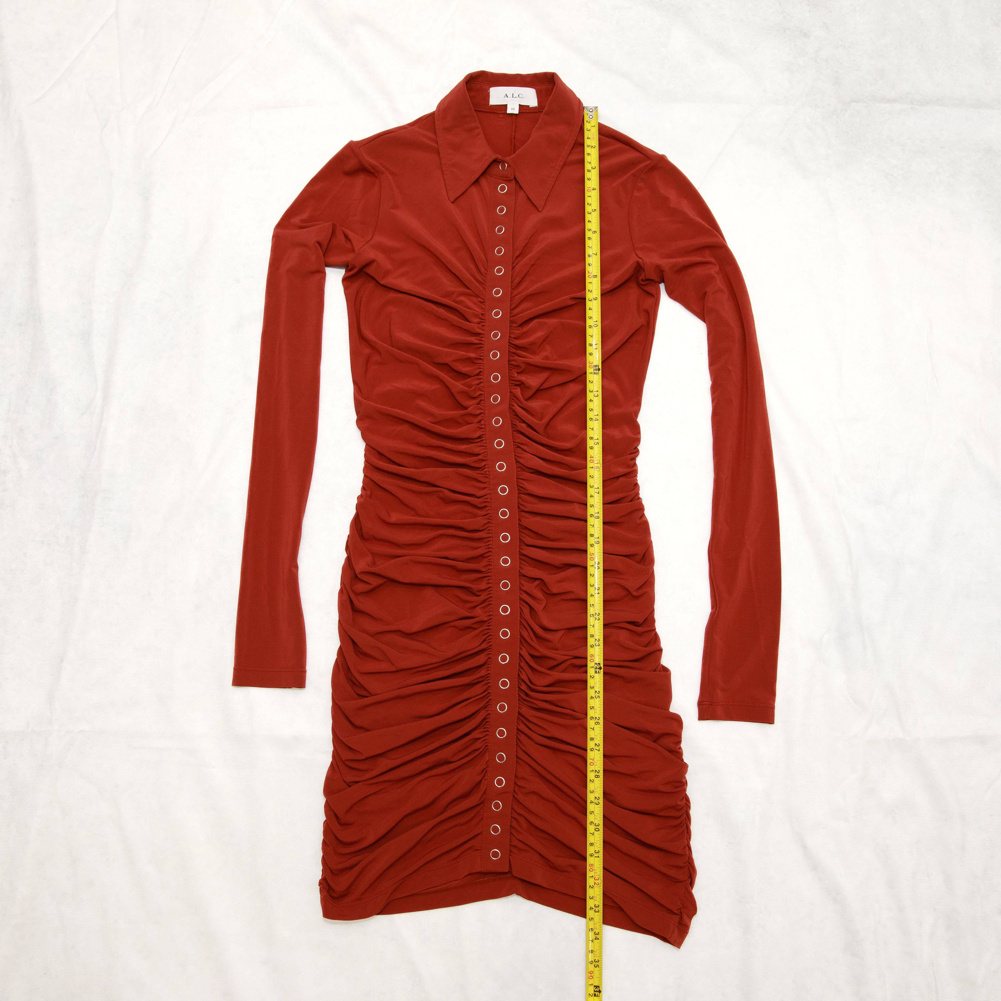 A.L.C. A.L.C. Larsen Brown Ruched Long Sleeve Minidress Buttons XS Size XS / US 0-2 / IT 36-38 - 4 Thumbnail