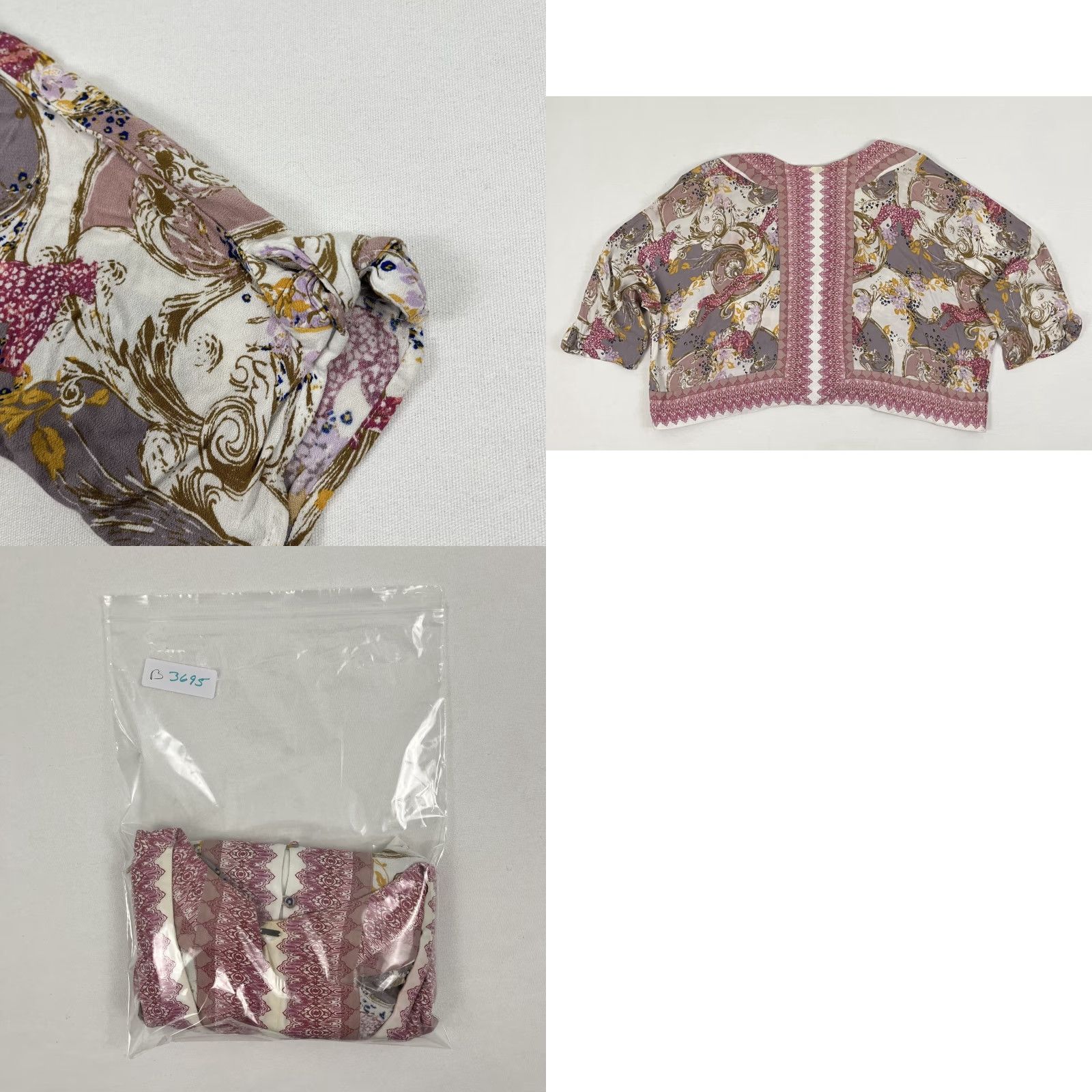 Free People Free People Blouse Womens S/M Deep V-Neck Victorian Boho Shirt Casual/Workwear 3/4 Sleeve Multicolor Geometric Pattern Regular Fit Size M / US 6-8 / IT 42-44 - 9 Thumbnail