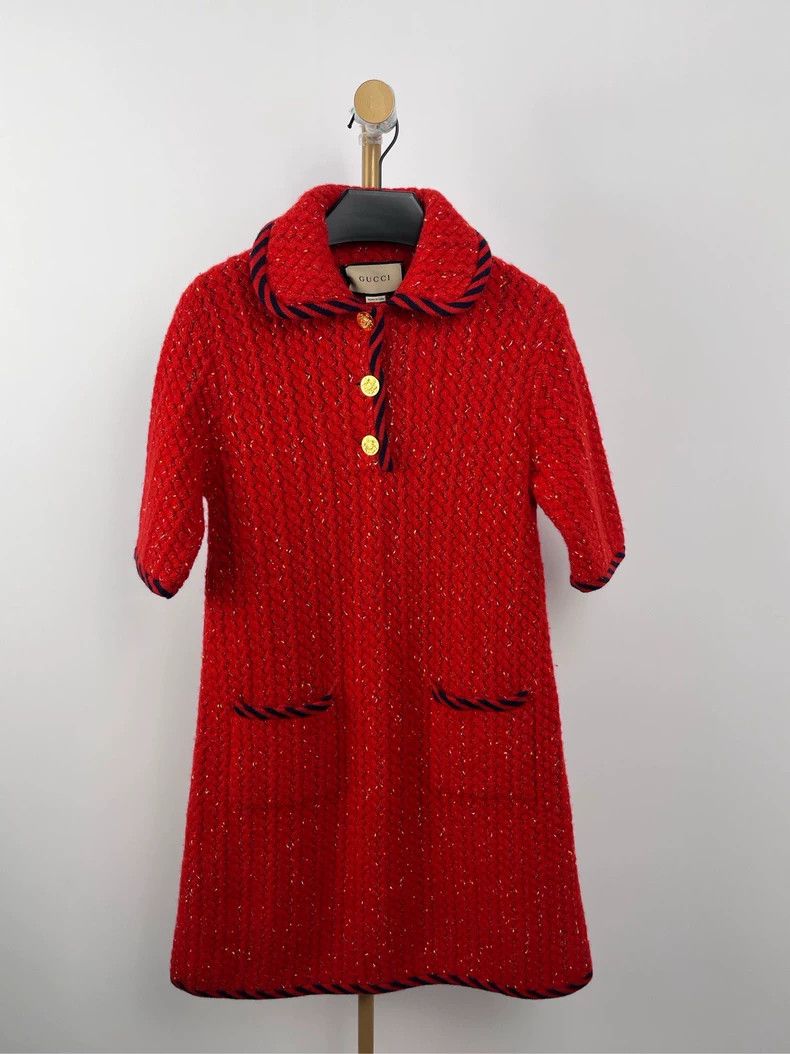 Gucci Red tweed lapel short-sleeved dress 2504-Nextarrow