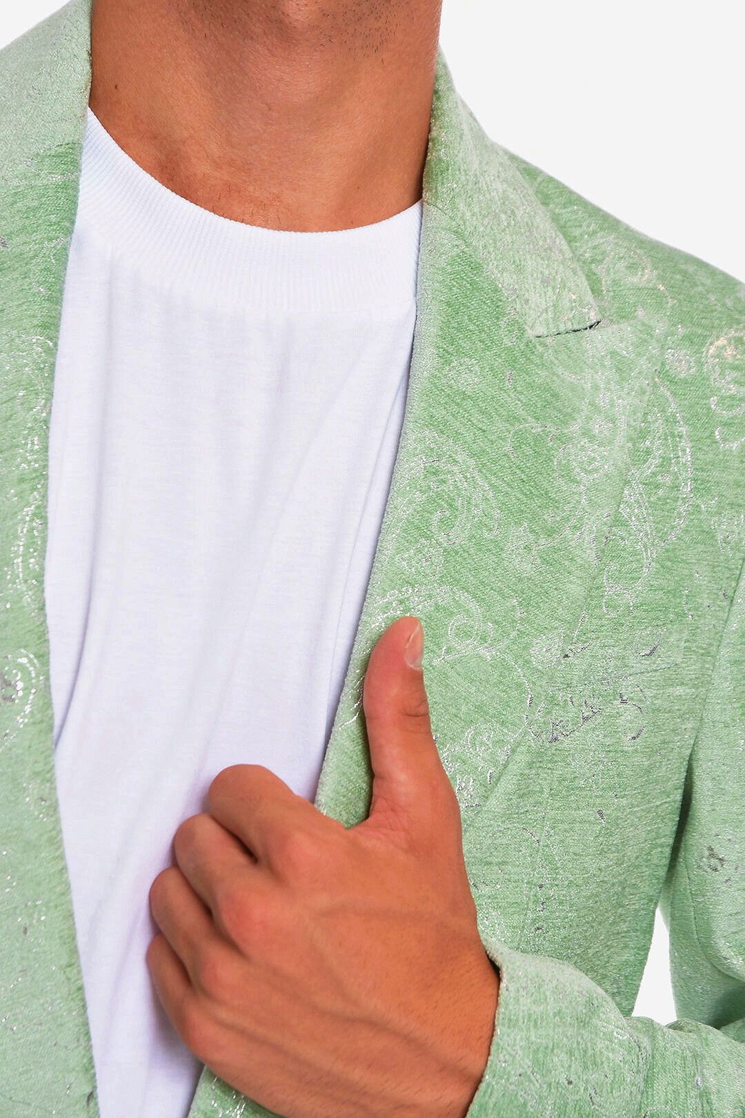 Amiri AMIRI PALE LIME VELVET JACQUARD PAISLEY LUREX TUXEDO JACKET Size 50R - 12 Thumbnail