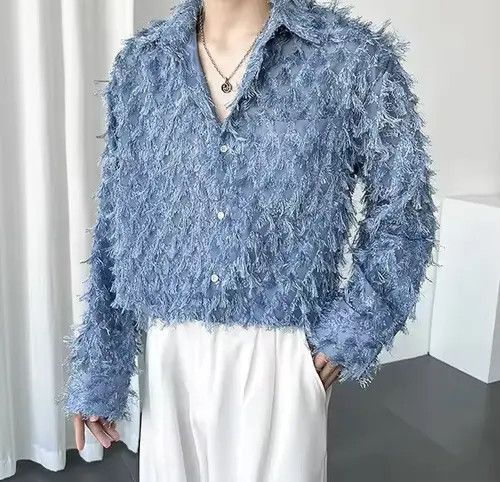 VIBE Elegant Splicing Tassel Button Up Shirt Size US L / EU 52-54 / 3 - 5 Thumbnail