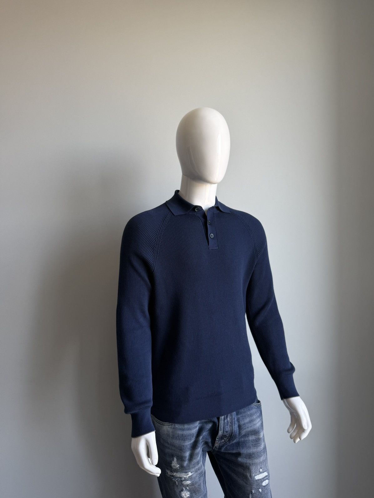 Brunello Cucinelli Brunello Cucinelli Knit Long-sleeved Navy Blue Polo Sweater Size US M / EU 48-50 / 2 - 7 Thumbnail