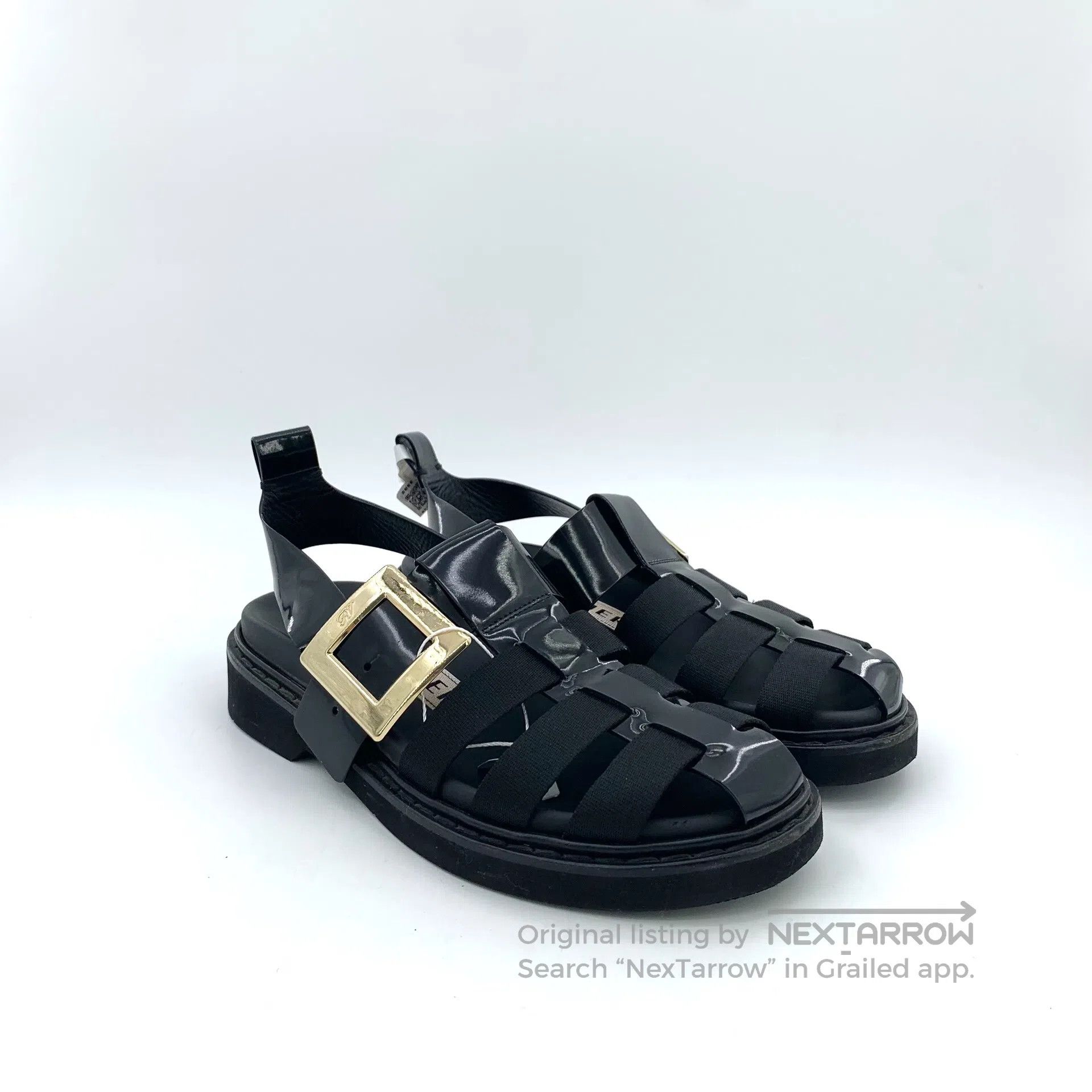 Roger Vivier Roger Vivier Black Square Buckle Lacing Casual Flat Sandal Size US 6.5 / IT 36.5 - 2 Thumbnail