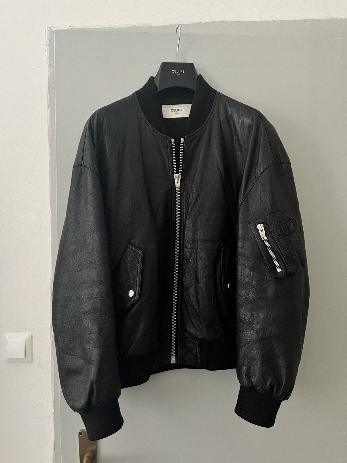Celine CELINE x Hedi Slimane Leather Logo Bomber Jacket Size US M / EU 48-50 / 2 - 1 Thumbnail