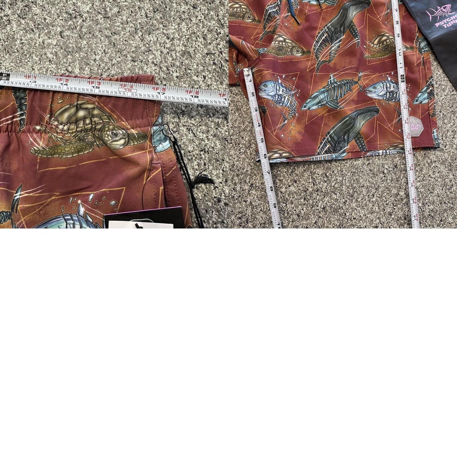 Vintage Psycho Tuna Boardshorts Mens L Swim Shorts Trunks Fish Print Red Stretch Size US 33 - 8 Thumbnail