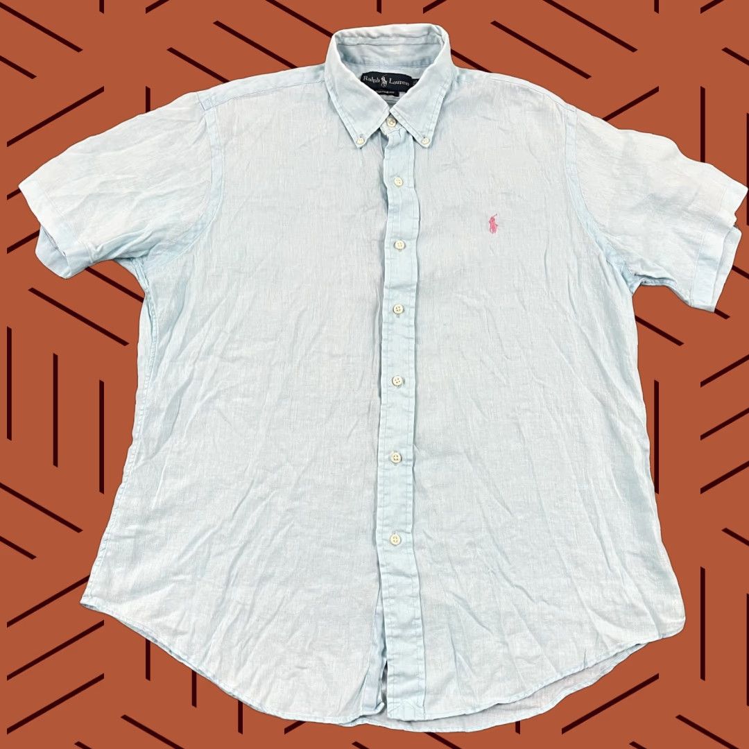 Ralph Lauren Ralph Lauren Button-Up Shirt Mens Medium Icy Blue 100% Linen Short Sleeve Preppy Size US M / EU 48-50 / 2 - 1 Thumbnail
