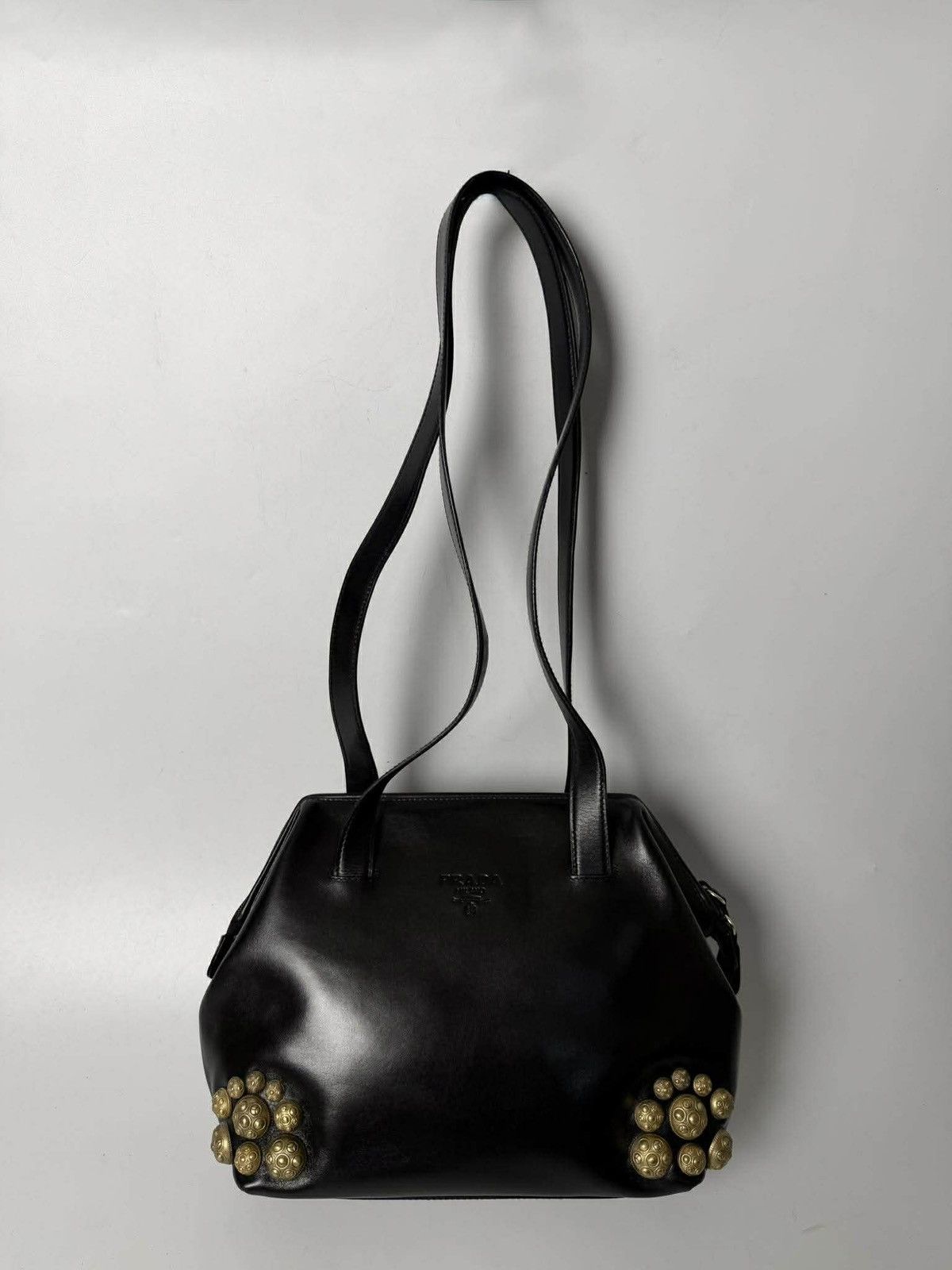 Prada Vintage Prada Black Handbag Gold Hardware Size ONE SIZE - 2 Thumbnail