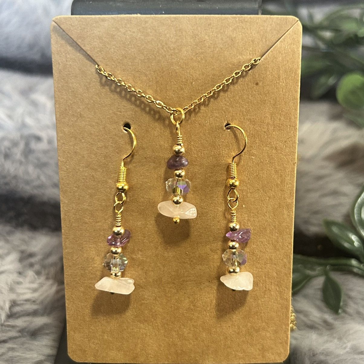 Handmade Handcrafted amethyst rose quartz crystal necklace set Size ONE SIZE - 2 Thumbnail