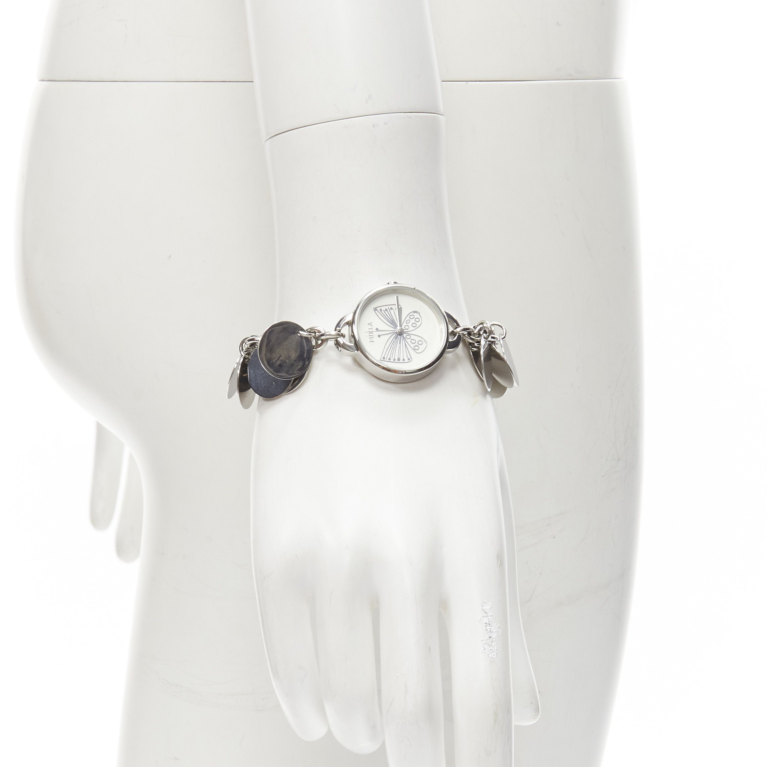 Furla FURLA scribble butterfly logo silver disc chain watch bracelet Size ONE SIZE - 1 Thumbnail