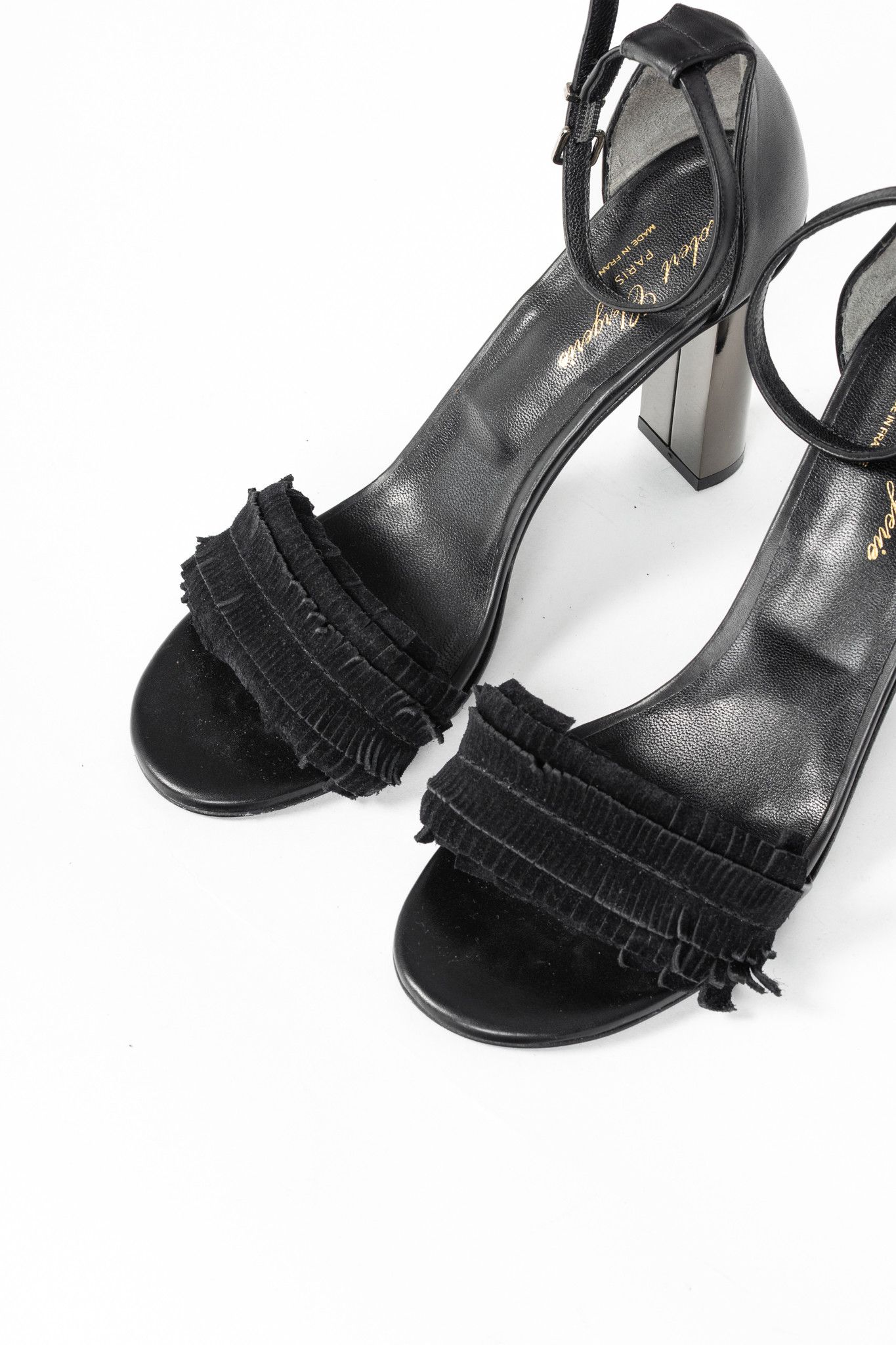 Robert Clergerie Robert Clergerie Black Suede Fringe Mirror-Heel Sandals Size US 9 / IT 39 - 6 Thumbnail